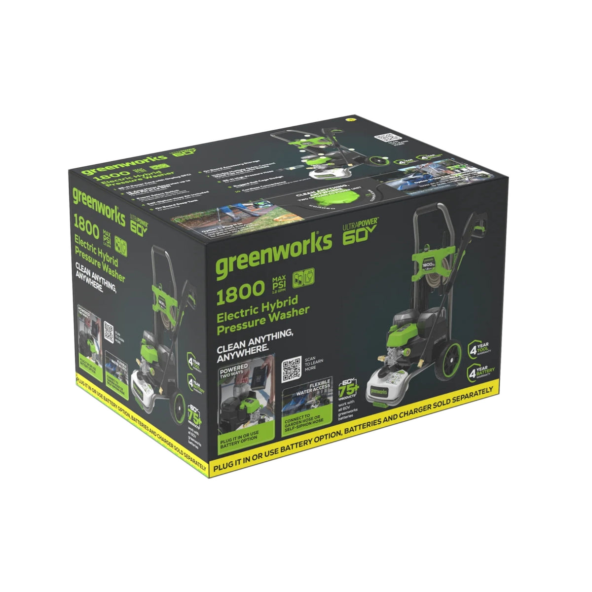 Greenworks Hybrid 60V 1800 PSI at 1.2 GPM Electric Cold Water Pressure Washer 5109402T - image 4 of 6