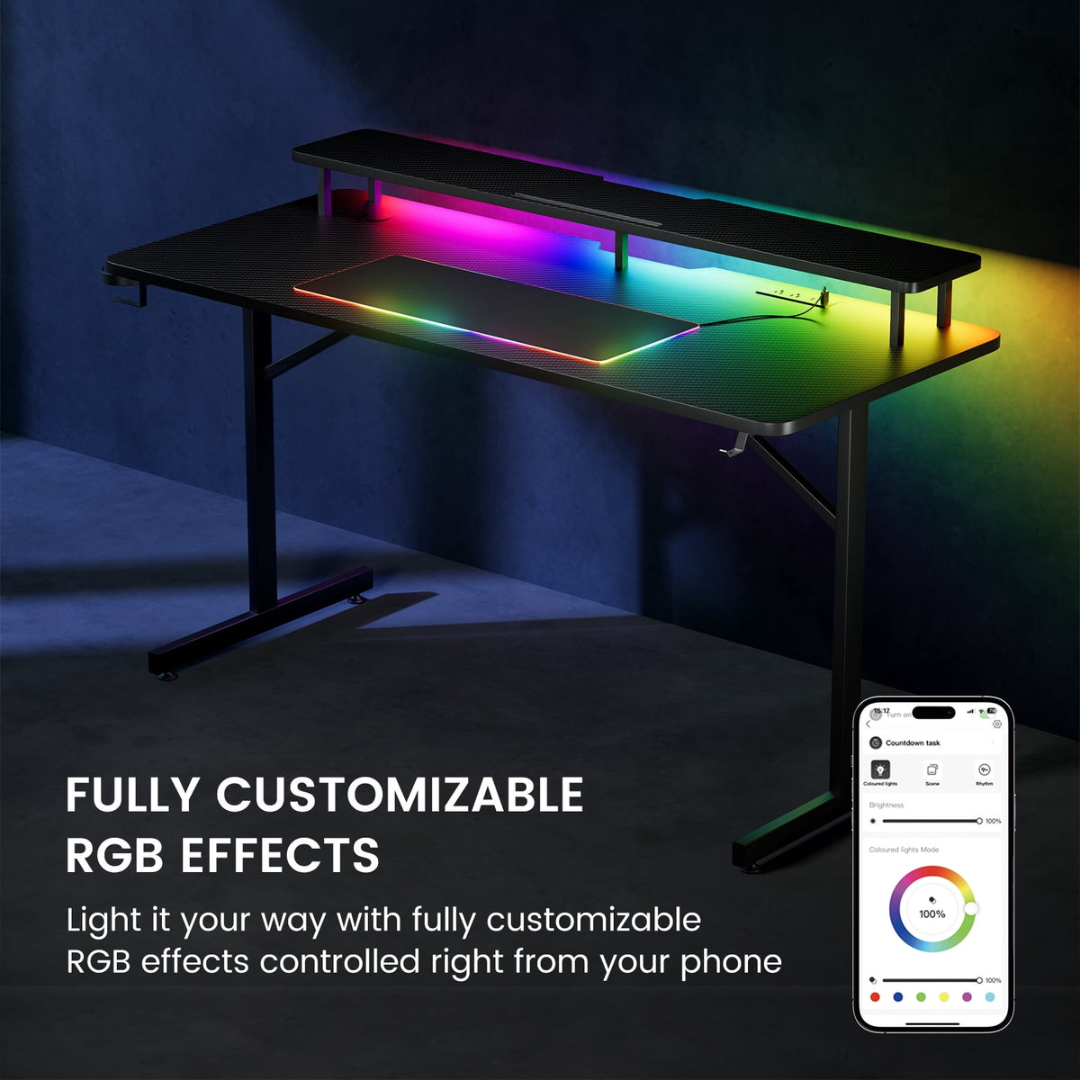 GTRACING Lumina Elite LED Gaming Desk with USB and Power Outlets - image 3 of 6