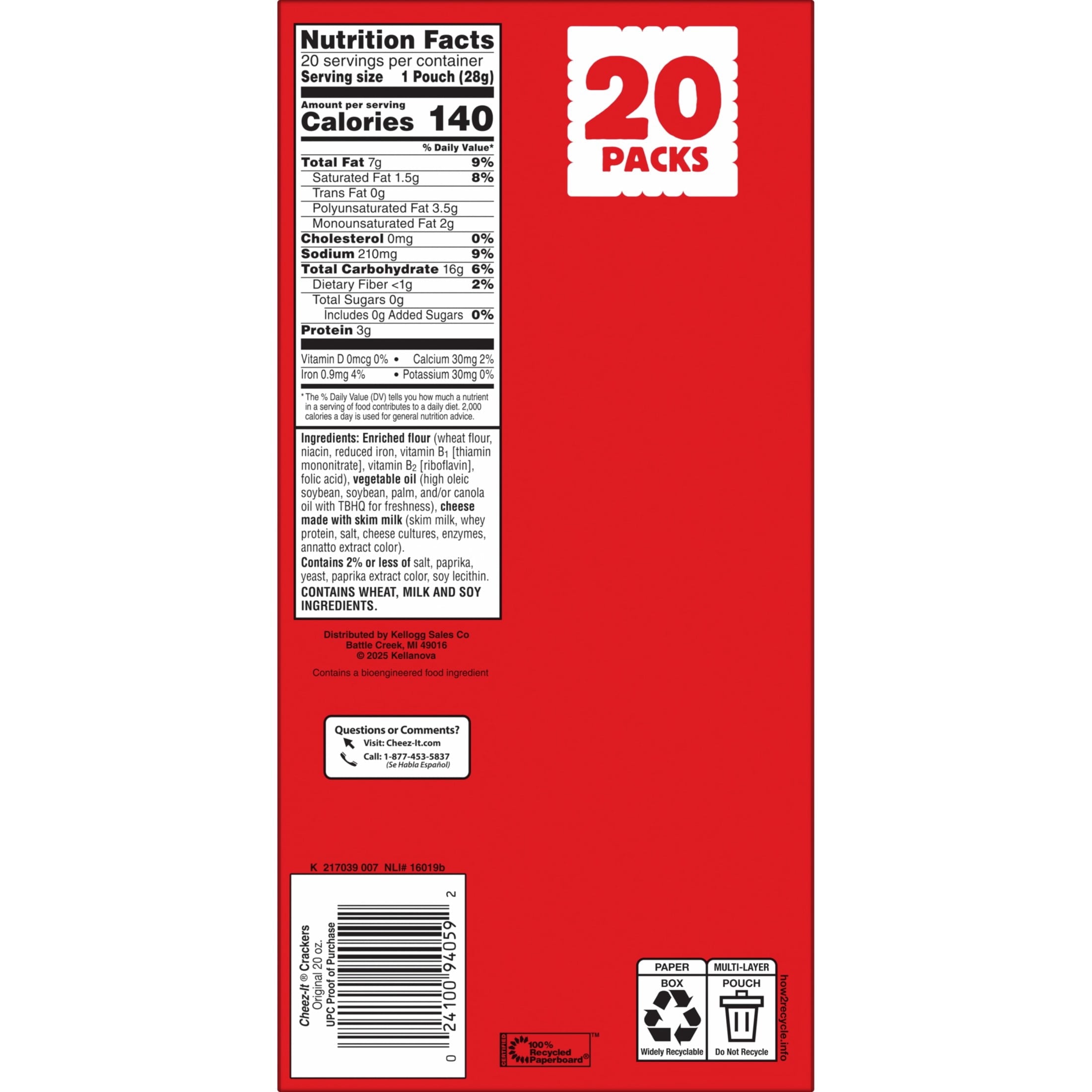 Cheez-It Cheese Crackers, Baked Snack Crackers, Lunch Snacks, Original, 20oz Box (20 Packs) — grocery product, view 13
