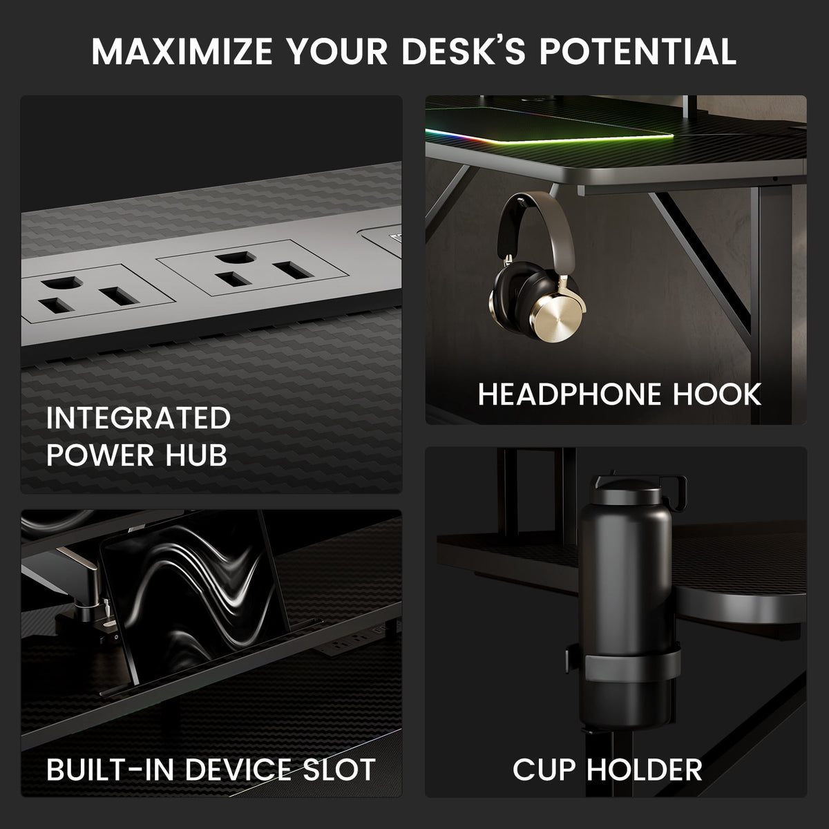 GTRACING Lumina Elite LED Gaming Desk with USB and Power Outlets - image 5 of 6
