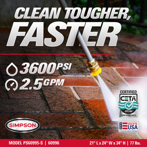 Simpson Powershot 3600 PSI at 2.5 GPM Honda GX200 Triplex Pump Gas Pressure Washer - image 2 of 6