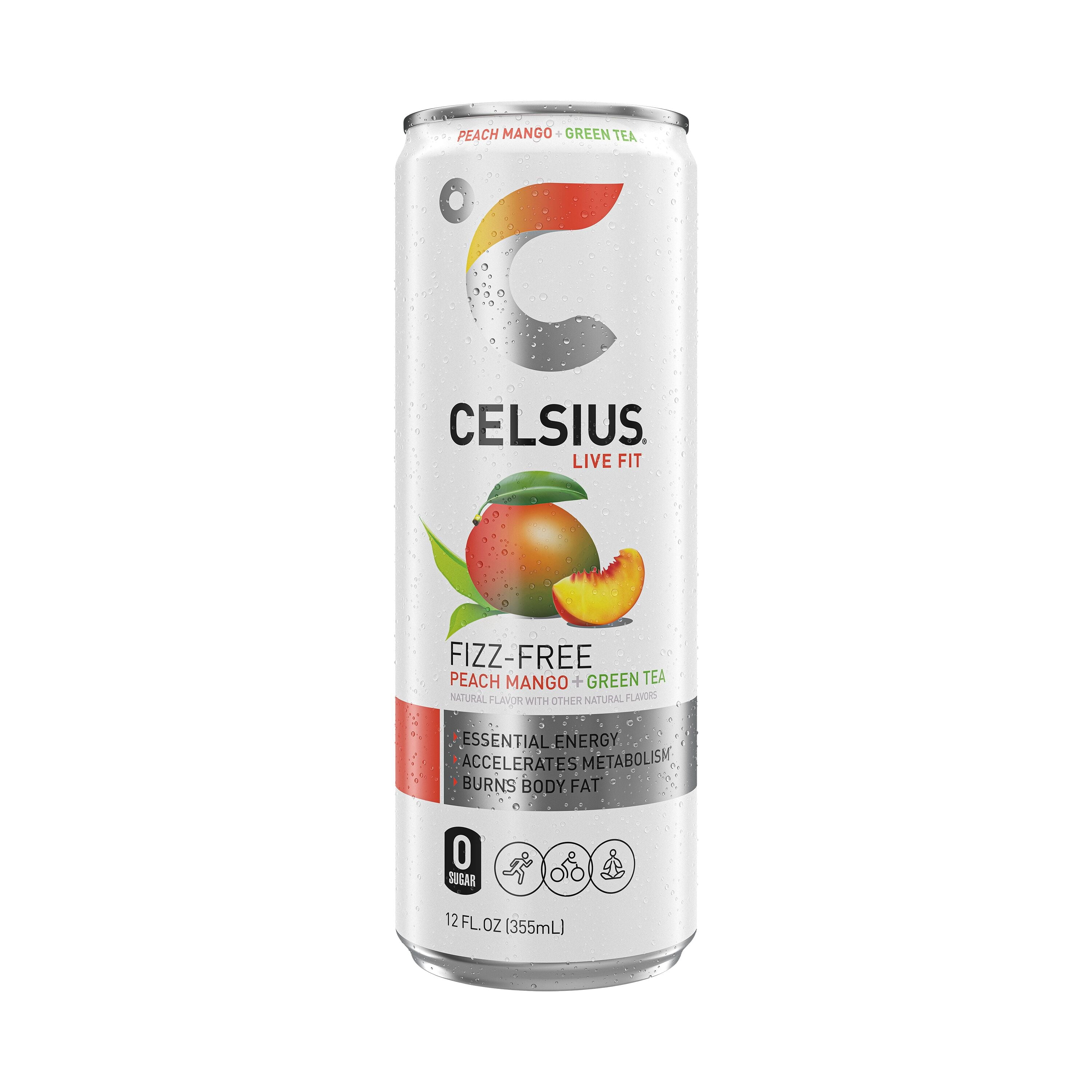 CELSIUS Fizz Free Peach Mango Green Tea, Functional Energy Drink 12 fl oz (Pack of 12) — coffee and drinks product, view 6