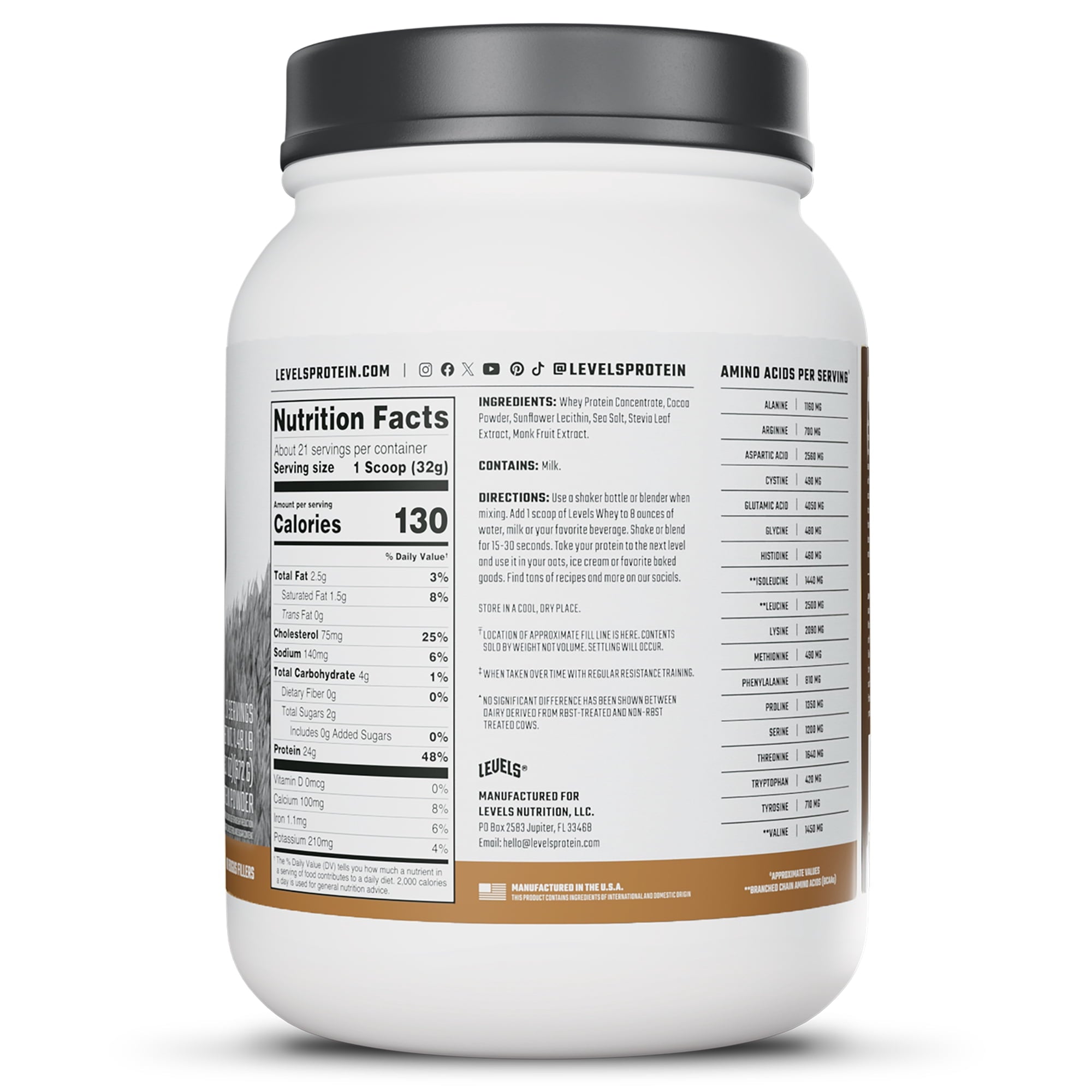 Levels Grass Fed Whey Protein Powder, No Artificials, 24G of Protein, Double Chocolate — sports nutrition product, view 8