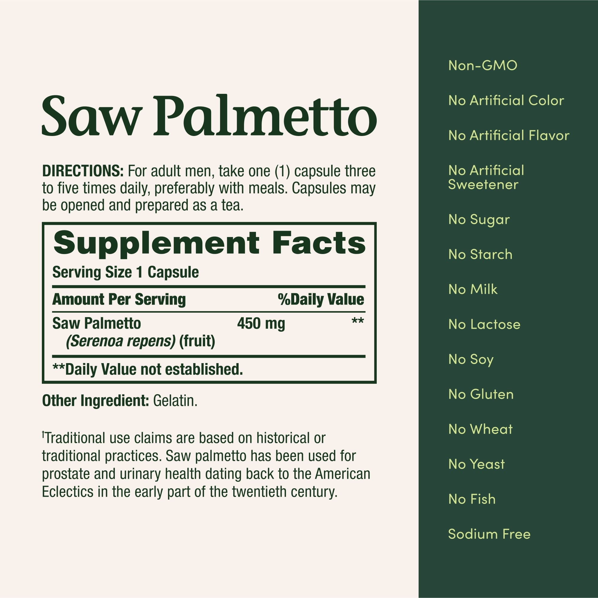Nature's Bounty Saw Palmetto 450mg Capsules, Prostate Health Urinary Support — supplement pack, view 5