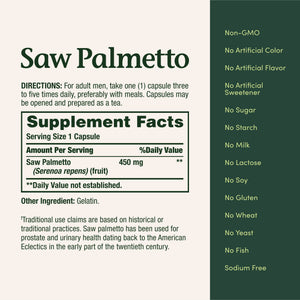 Nature's Bounty Saw Palmetto 450mg Capsules, Prostate Health Urinary Support — supplement pack, view 5