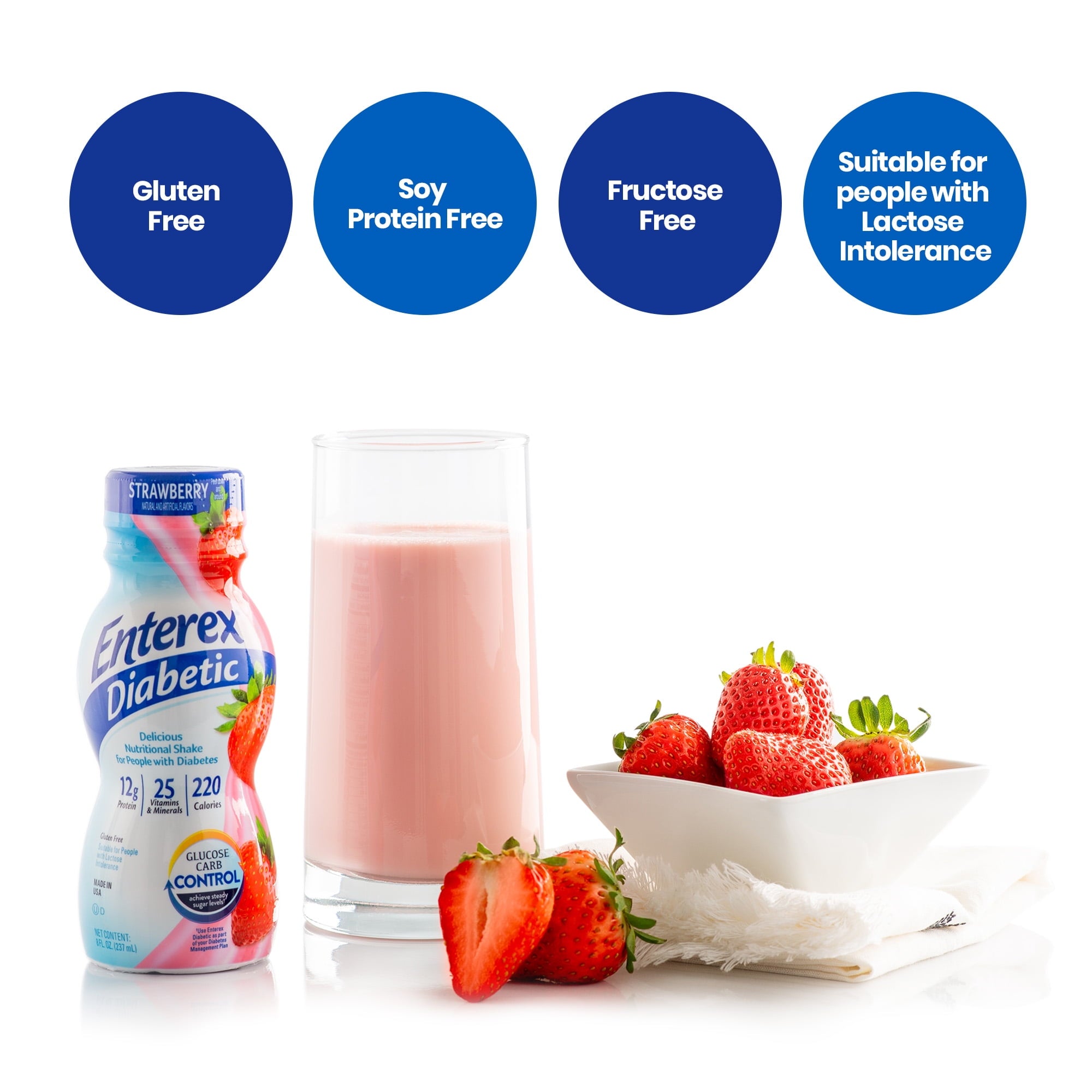 Enterex Diabetic Nutritional Meal Replacement Shake,for People with Diabetes,Strawberry,8 — sports nutrition product, view 6
