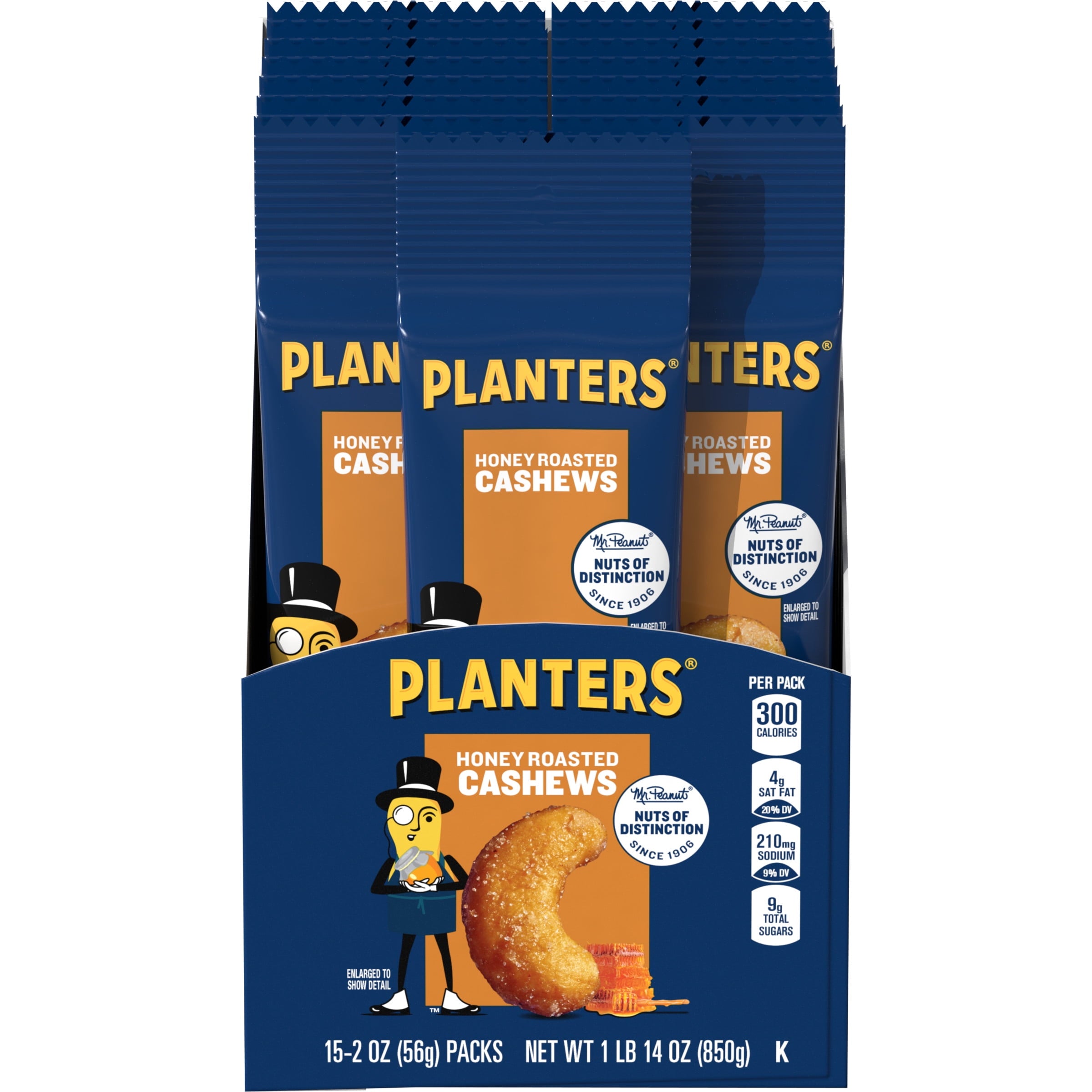PLANTERS Deluxe Honey Roasted Whole Cashews, Plant Based Protein, 2 oz Bags (pack of 15) — grocery product, view 6
