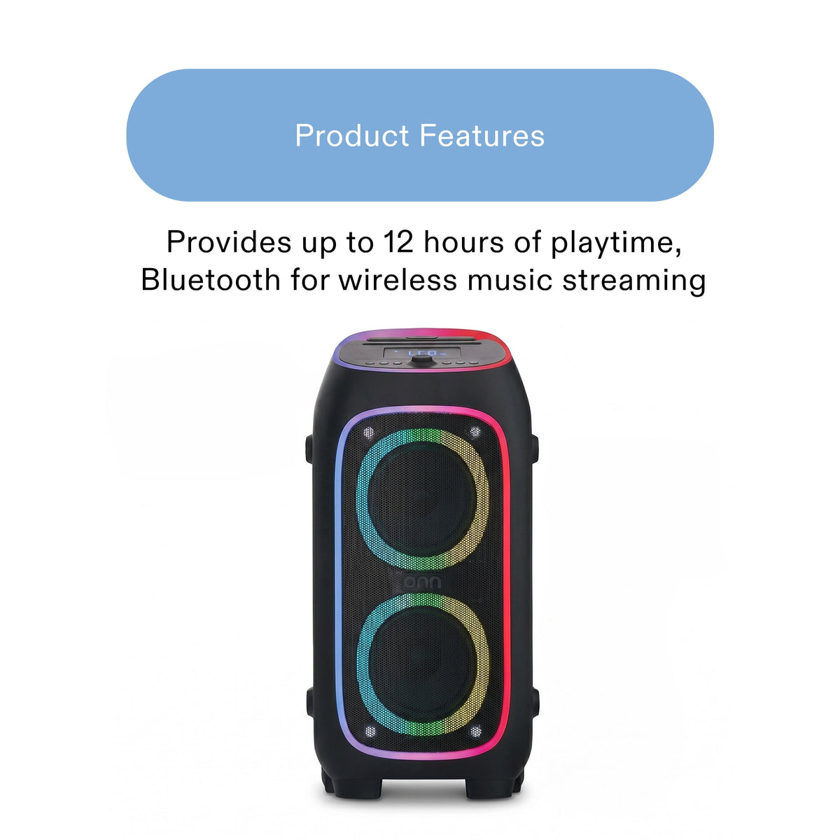 onn XL Wireless Party Speaker with Multicolor LED Lighting - image 4 of 6