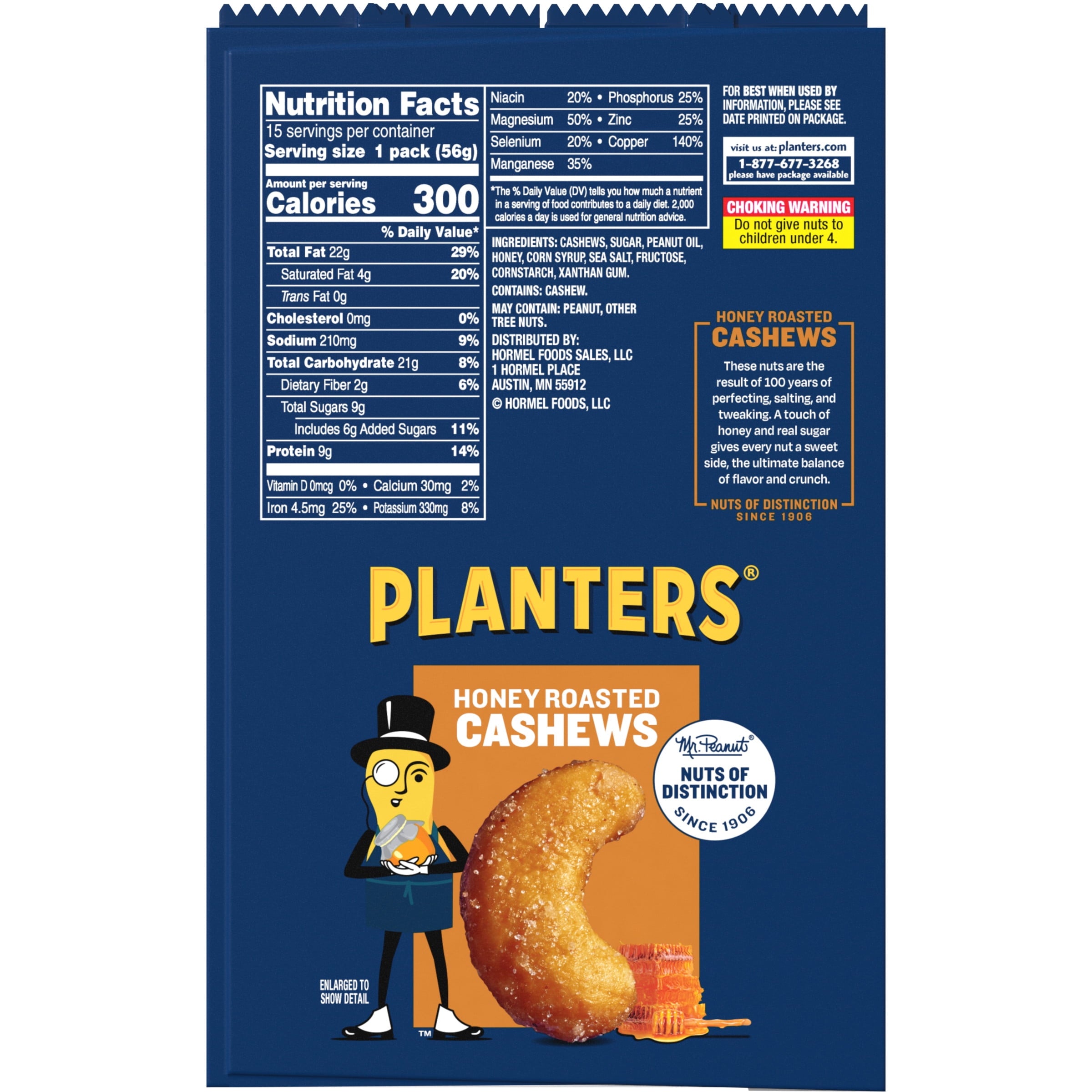 PLANTERS Deluxe Honey Roasted Whole Cashews, Plant Based Protein, 2 oz Bags (pack of 15) — grocery product, view 3