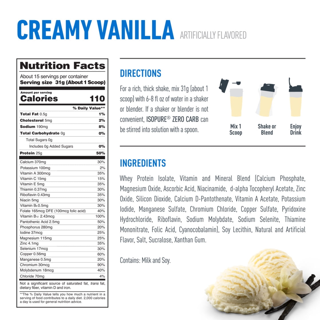 Isopure Zero Carb 100% Whey Protein Isolate Vanilla Protein Powder, 25g, 15 Servings — sports nutrition product, view 2