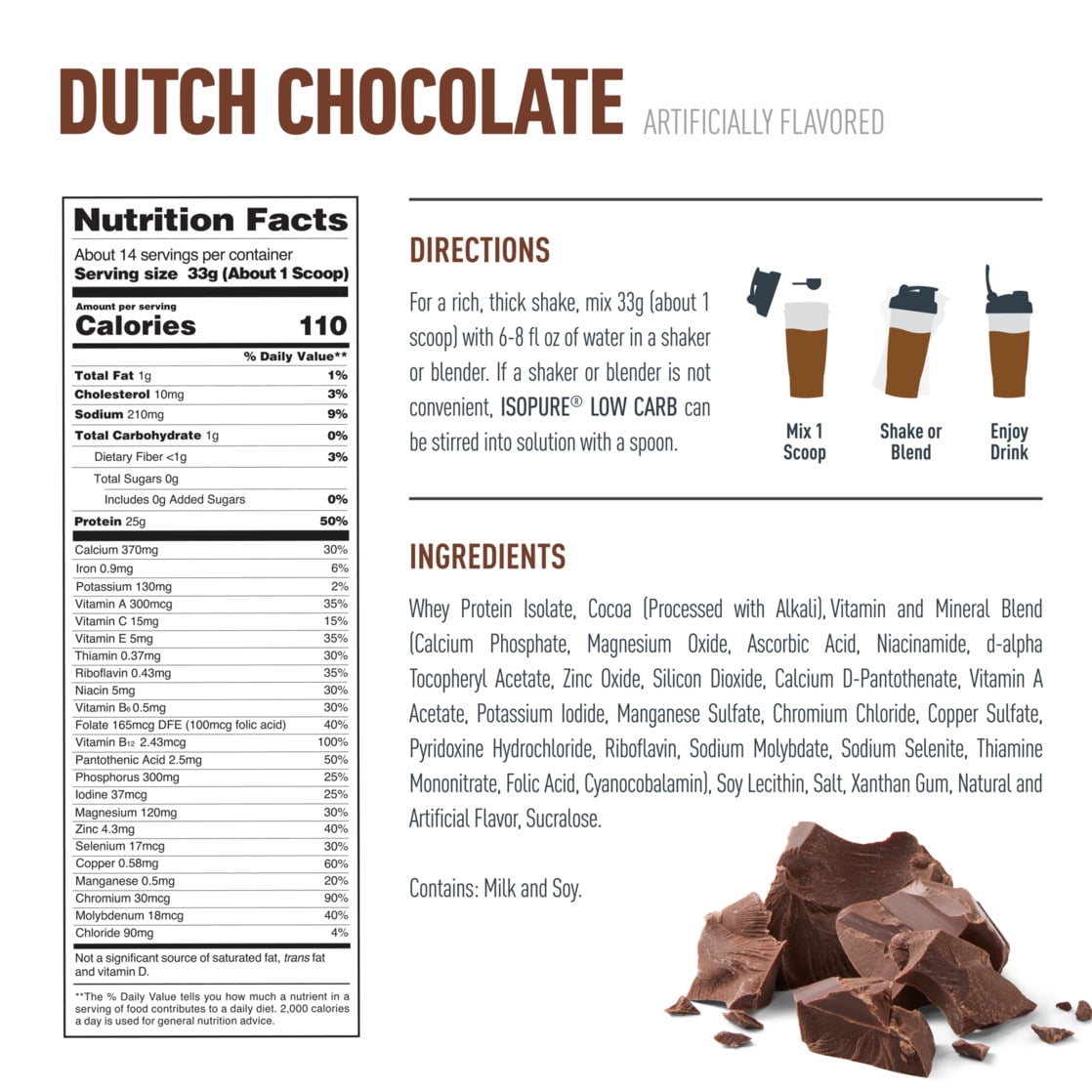 Isopure Low Carb 100% Whey Protein Isolate Chocolate Protein Powder, 25g, 14 Servings — sports nutrition product, view 2