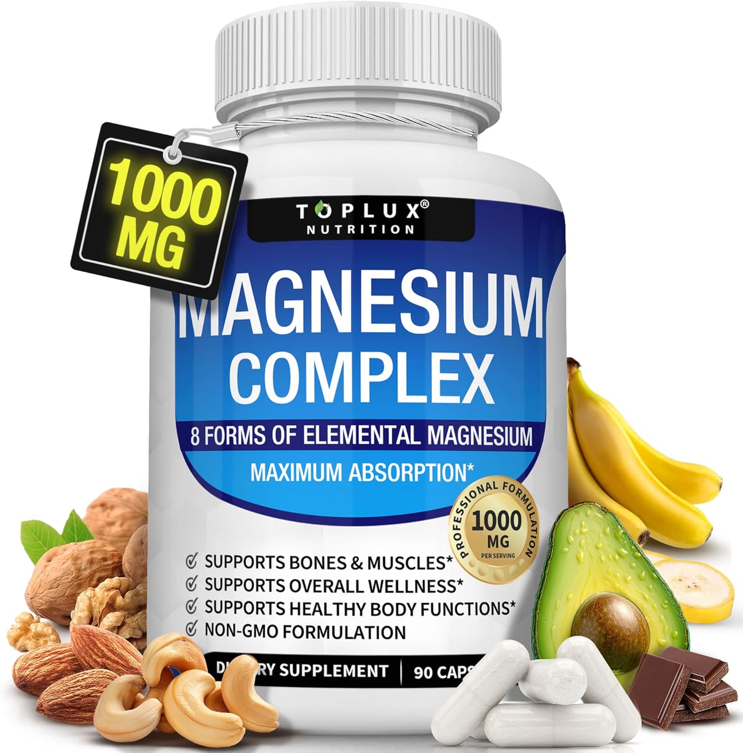 Magnesium Complex Supplement 8 Elemental 1000mg 90 CAP — supplement pack
