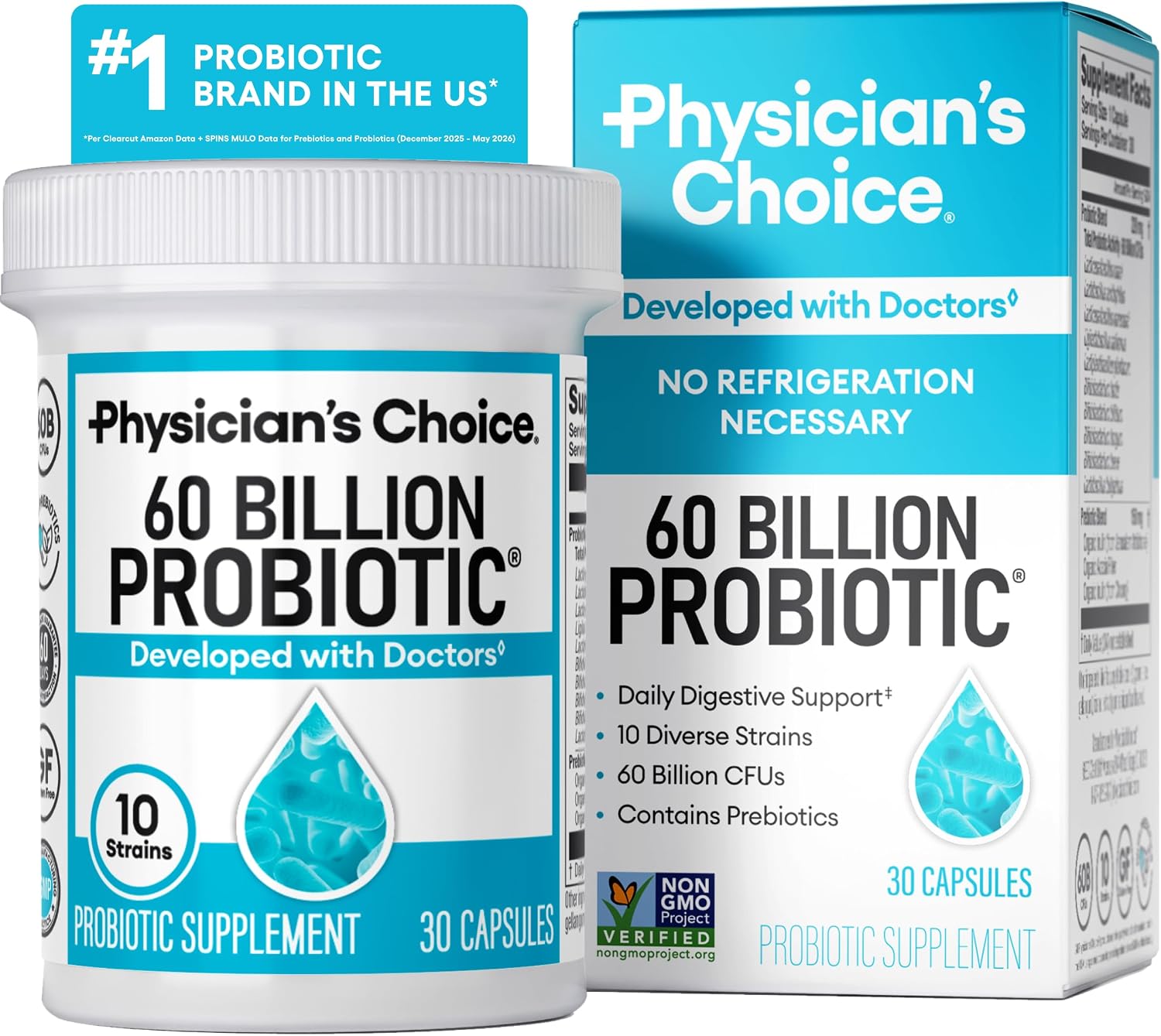 Physician's CHOICE Probiotics 60 Billion CFU - 10 Strains + Organic Prebiotics - Immune — supplement pack