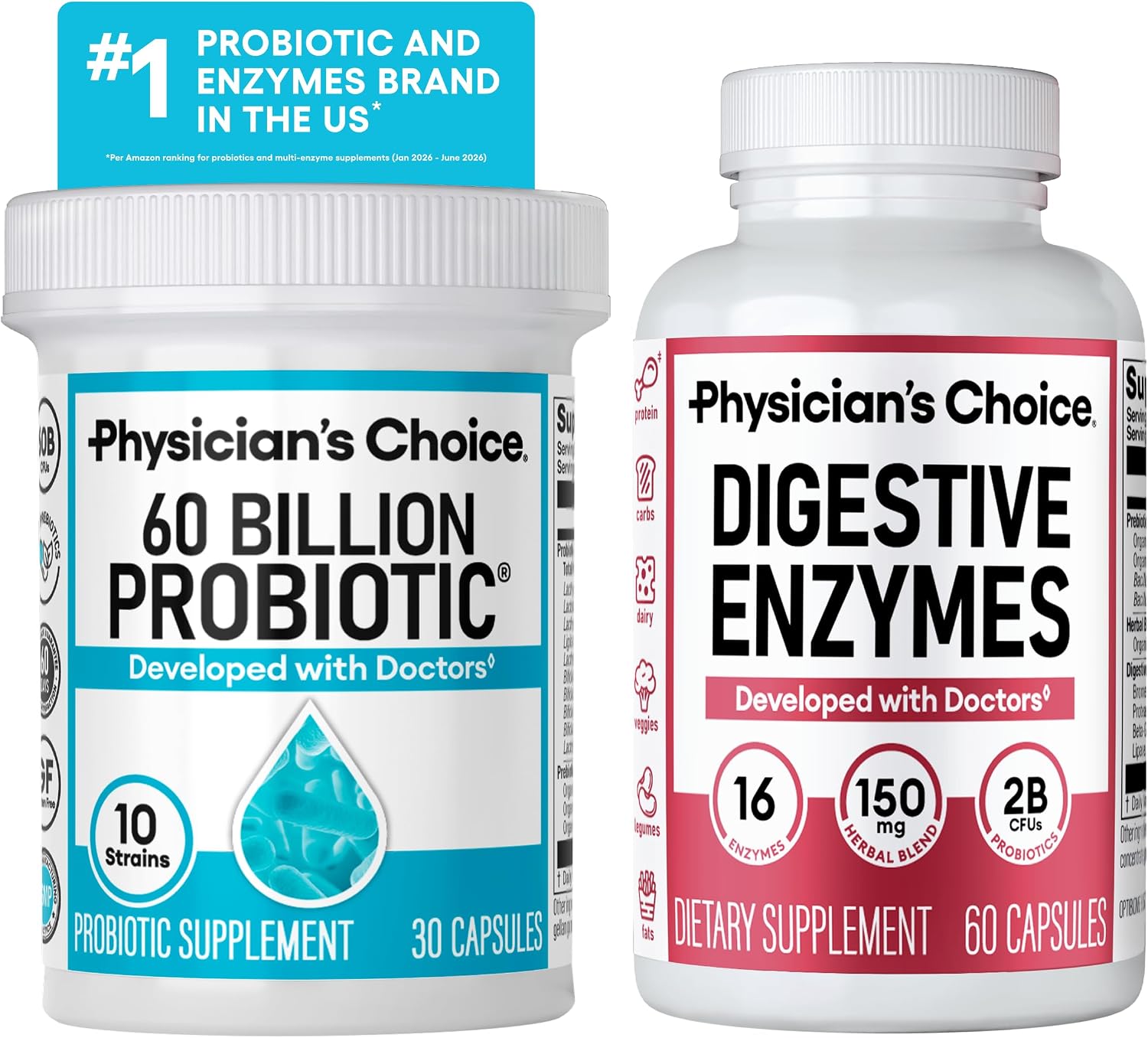 COMBO 60 Billion Probiotics 30ct + Digestive Enzymes 60ct — supplement pack