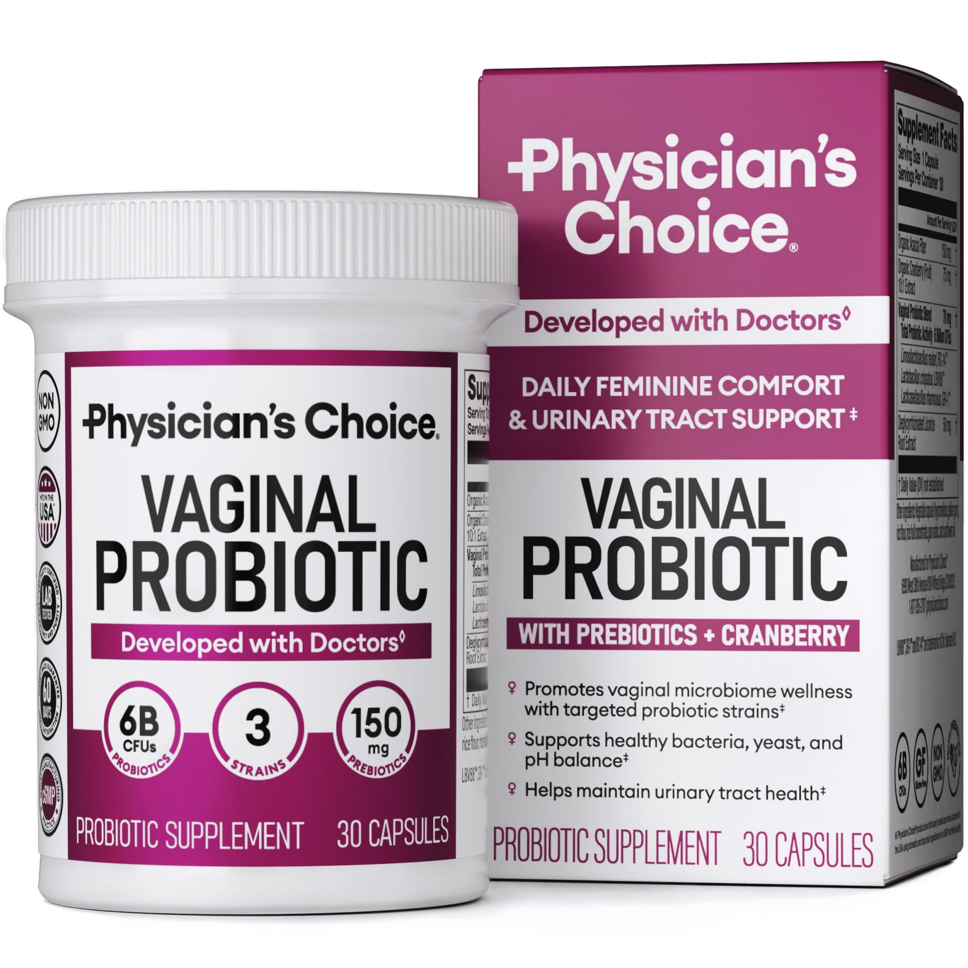 Physician's Choice Women's Vaginal Wellness Probiotics and Urinary Tract Support Capsules - 30cap — supplement pack