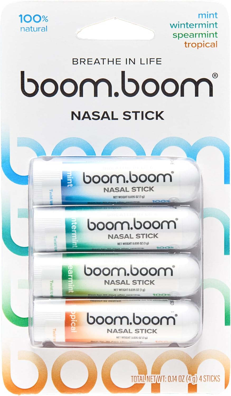 BoomBoom Nasal Stick | Vapor Flow Technology (Mint, Wintermint, Tropical, Spearmint) — supplement pack