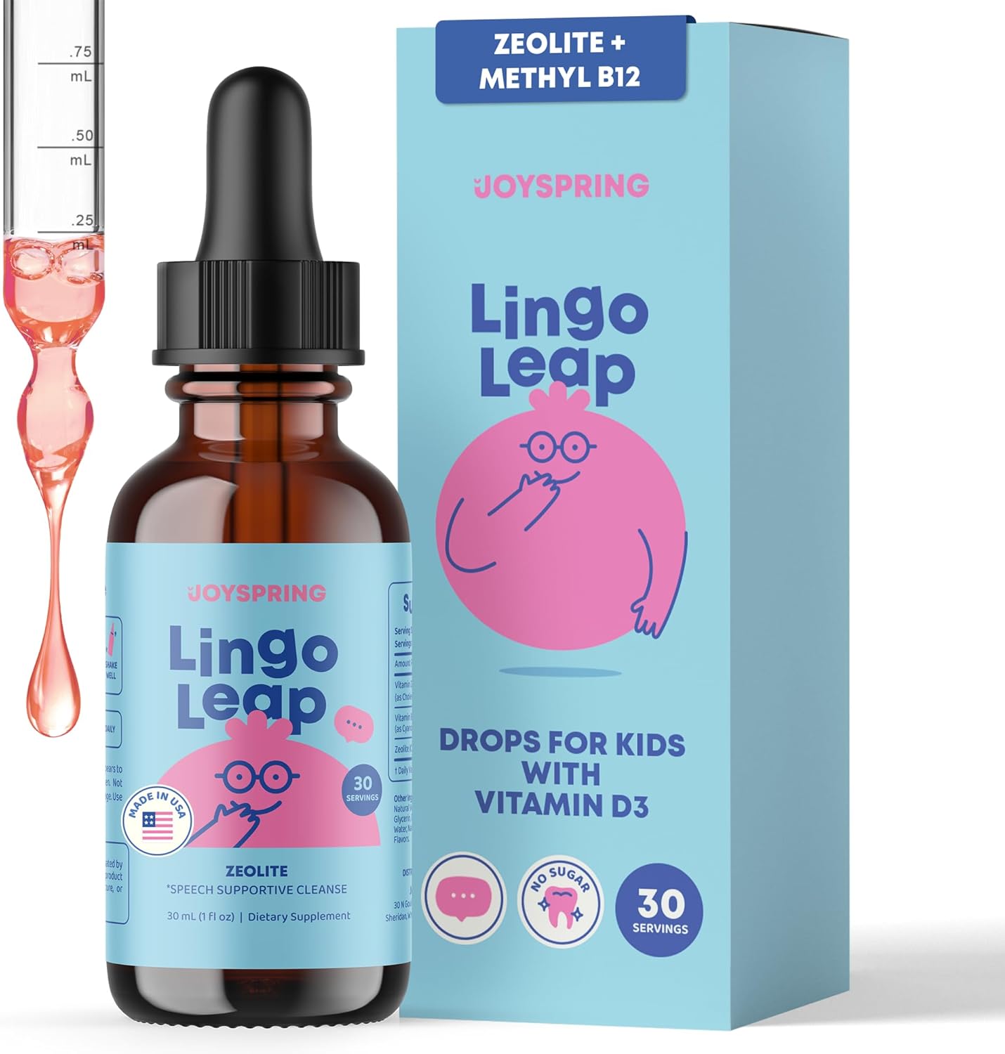 JoySpring LingoLeap – Liquid Kids Formula with Zeolite Clinoptilolite Drops for KIDs with vitamin D3 — supplement pack
