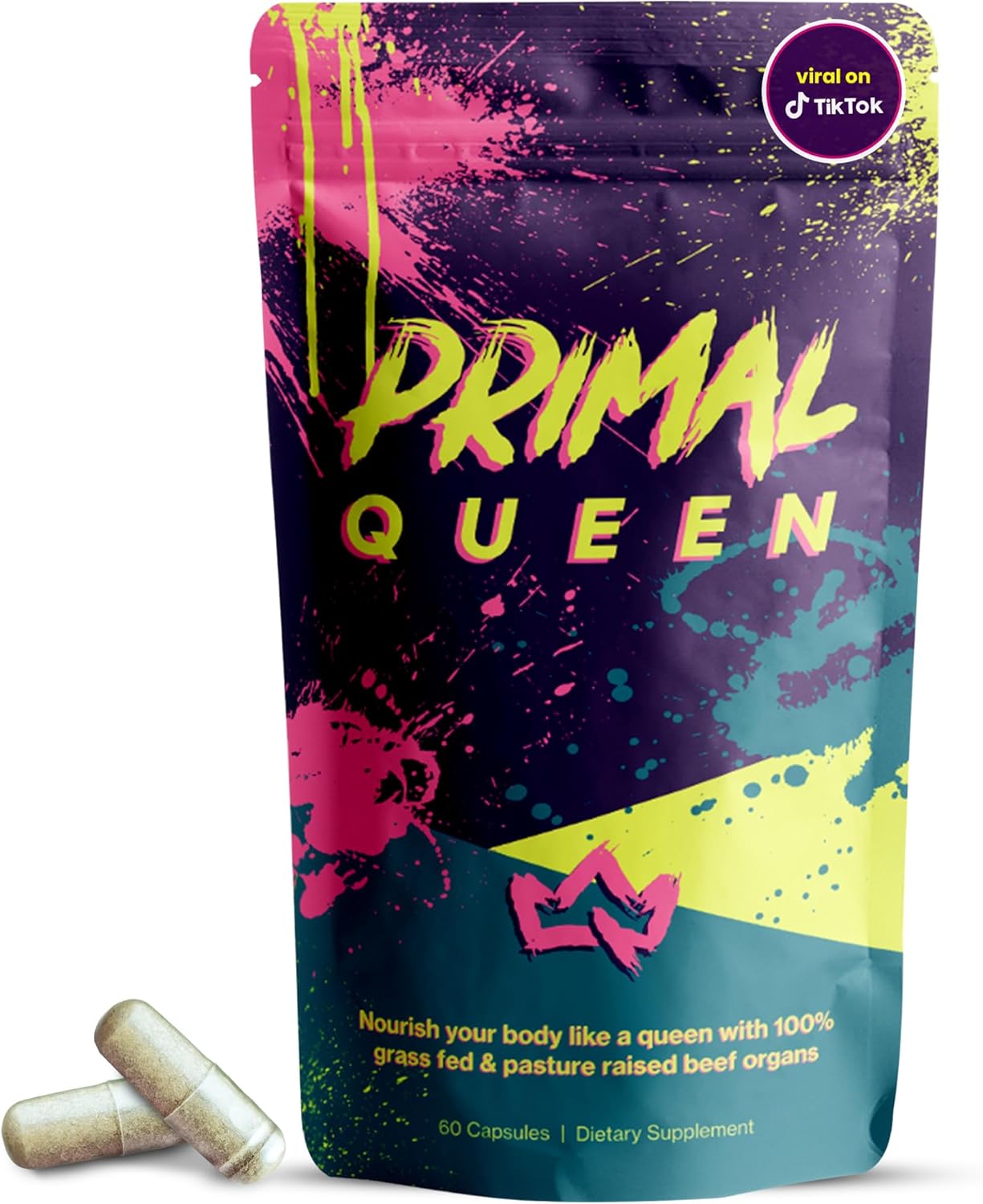 Primal Queen Female-Optimized Beef Organ Superfood Supplement 60 cap — supplement pack