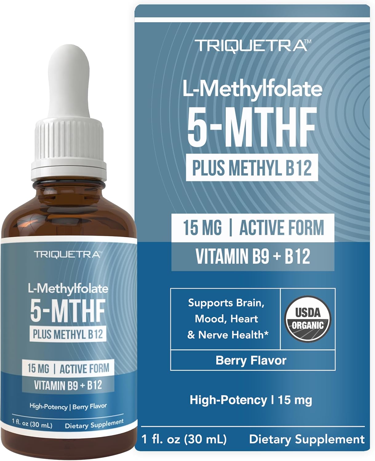L Methyl Folate 15mg Plus Methyl B12 Cofactor – Organic Berry Flavor 1 oz — supplement pack