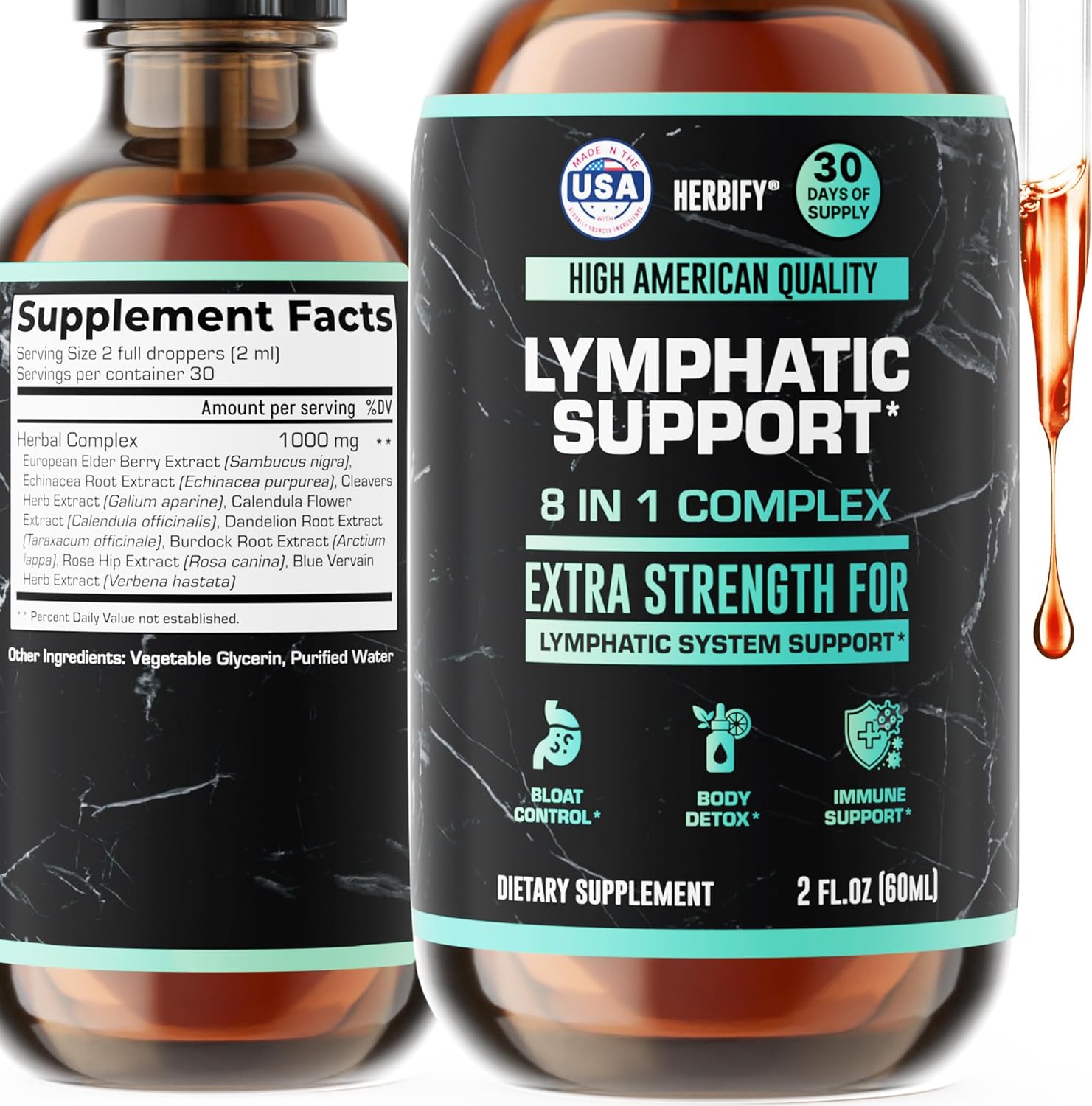 HERBIFY Lymphatic Drainage Drops for Liver Detox & Immune Support - Lymph System Support — supplement pack