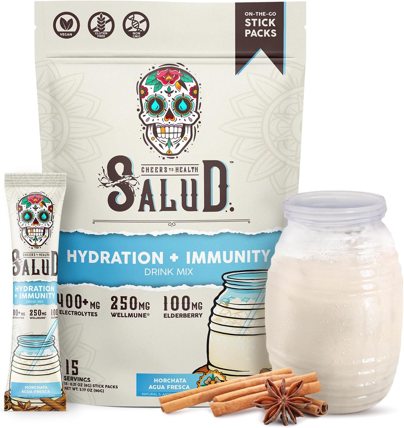 Salud 2-in-1 Hydration Packets + Immunity Electrolytes Powder 1g Sugar (15 Servings) — supplement pack