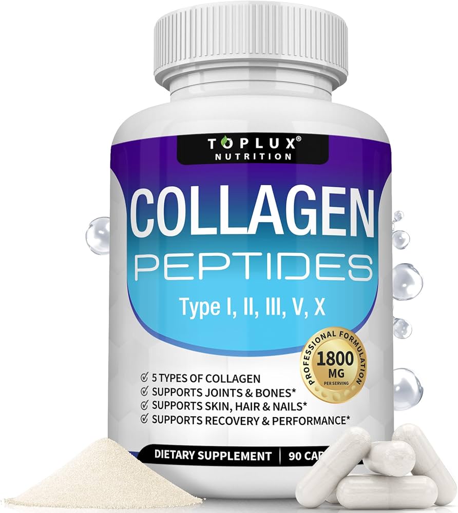 Toplux Multi Collagen Peptides Pills 1800 Mg Complex - Type I, II, III, V — supplement pack