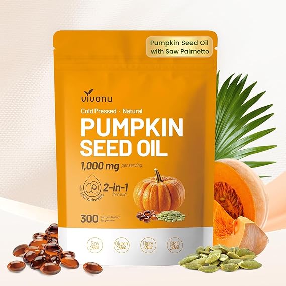 VivoNu Pumpkin Seed Oil with Saw Palmetto Capsules | 300 Softgels — supplement pack