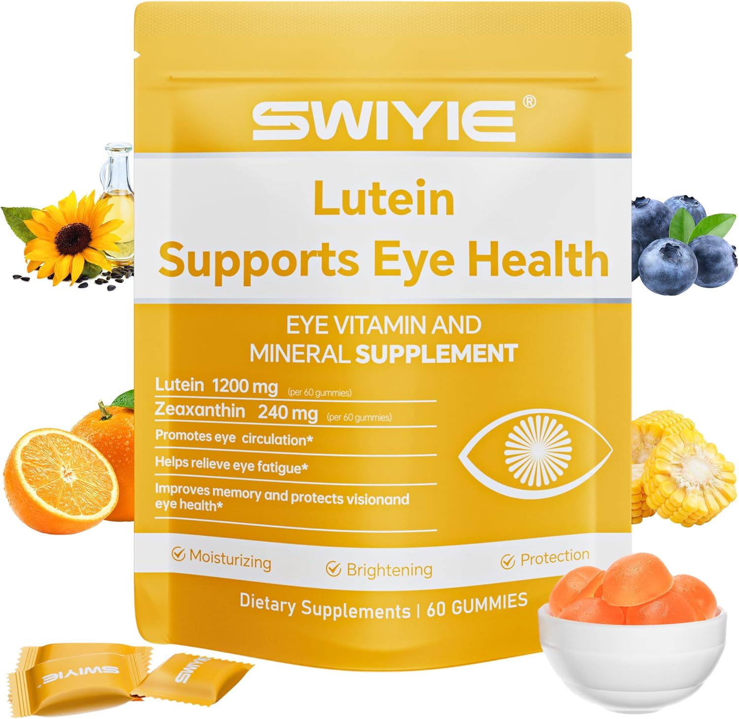Lutein Gummies – Eye Vitamin and Mineral Supplement – Naturally Flavored, 60 Gummies — supplement pack