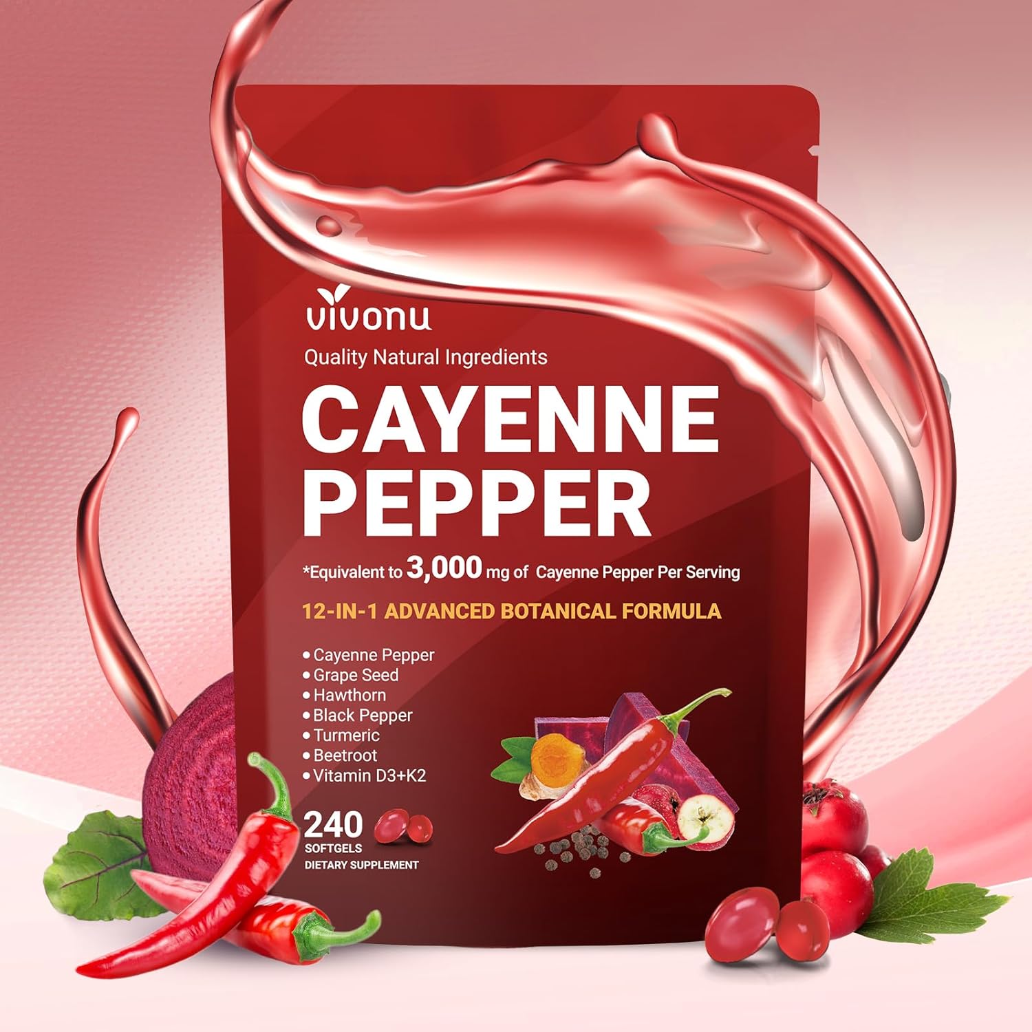 VivoNu Cayenne Pepper Softgels Supplement 240 softgels — supplement pack