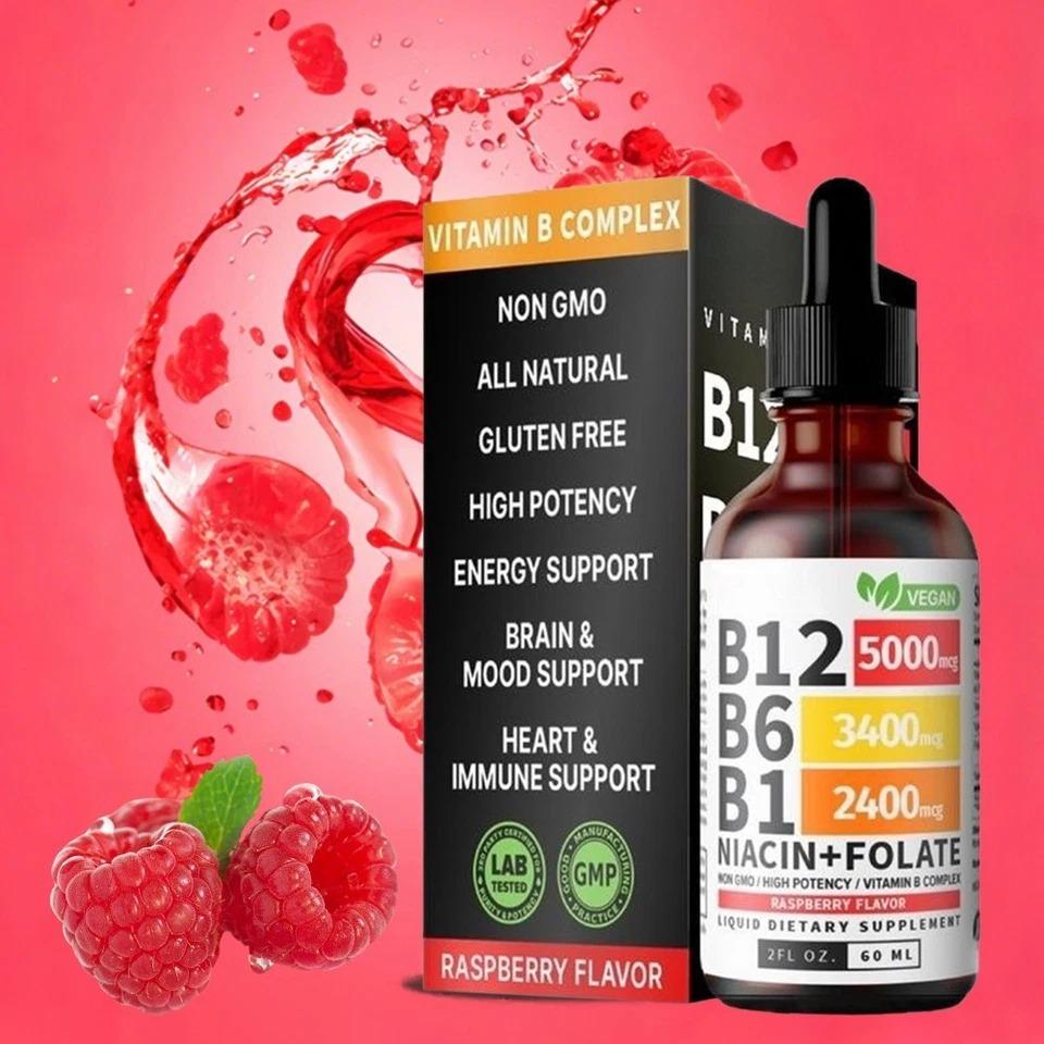 Vitamin B Complex B12 Sublingual Liquid Drops B6 B1 + Niacin & Folate 60ml — supplement pack