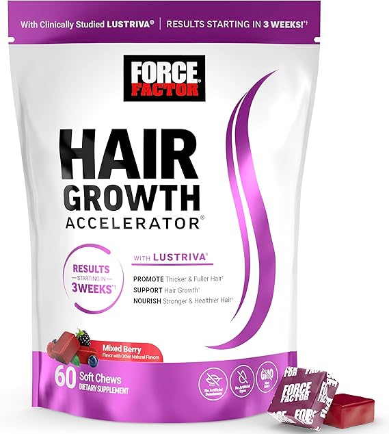 Force Factor Hair Growth Accelerator Soft Chews with Lustriva | Hair Growth Vitamins for Women & Men 60 — hair care product