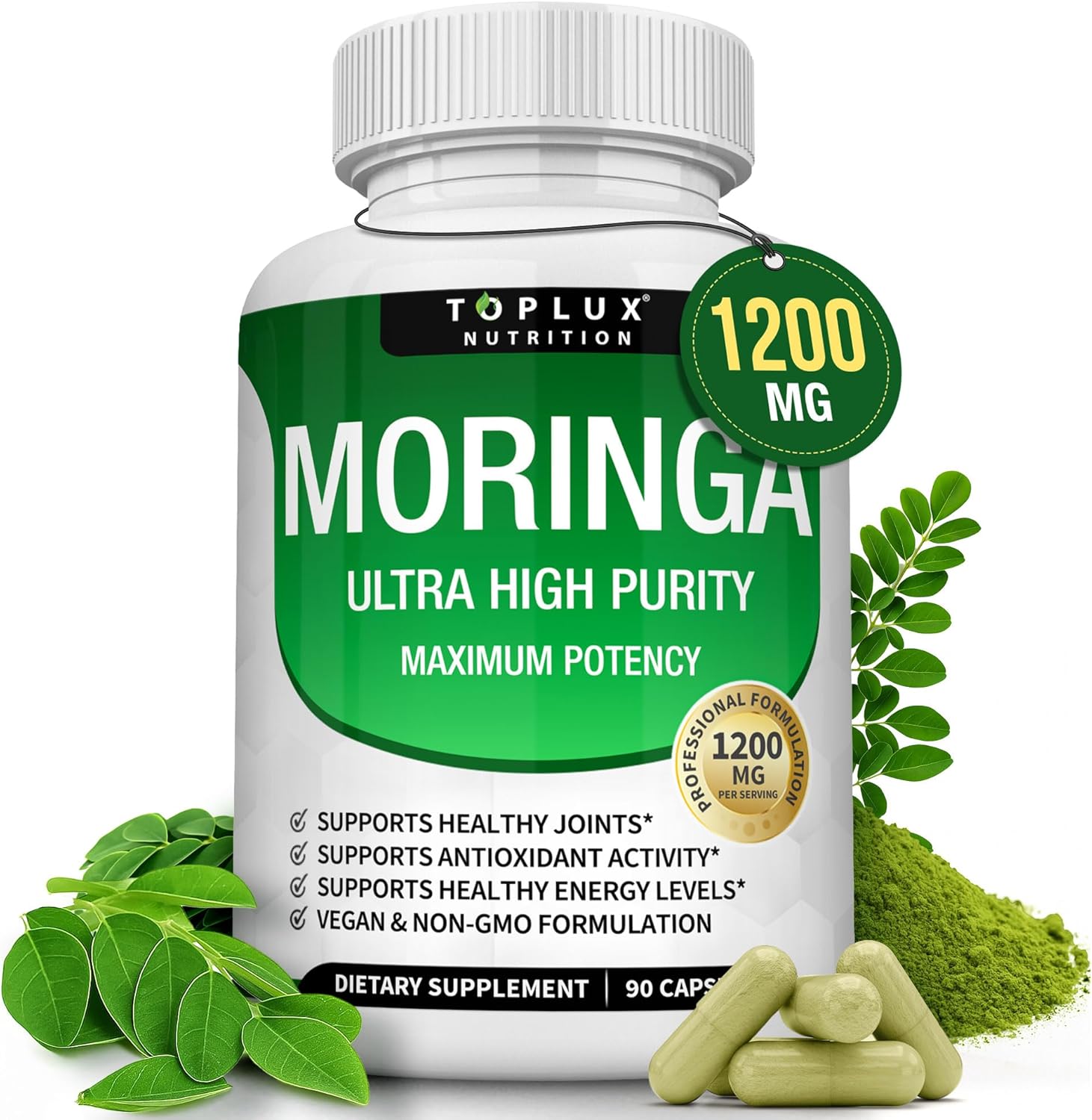 Toplux Moringa Capsules 1200mg – 90 Capsules — supplement pack
