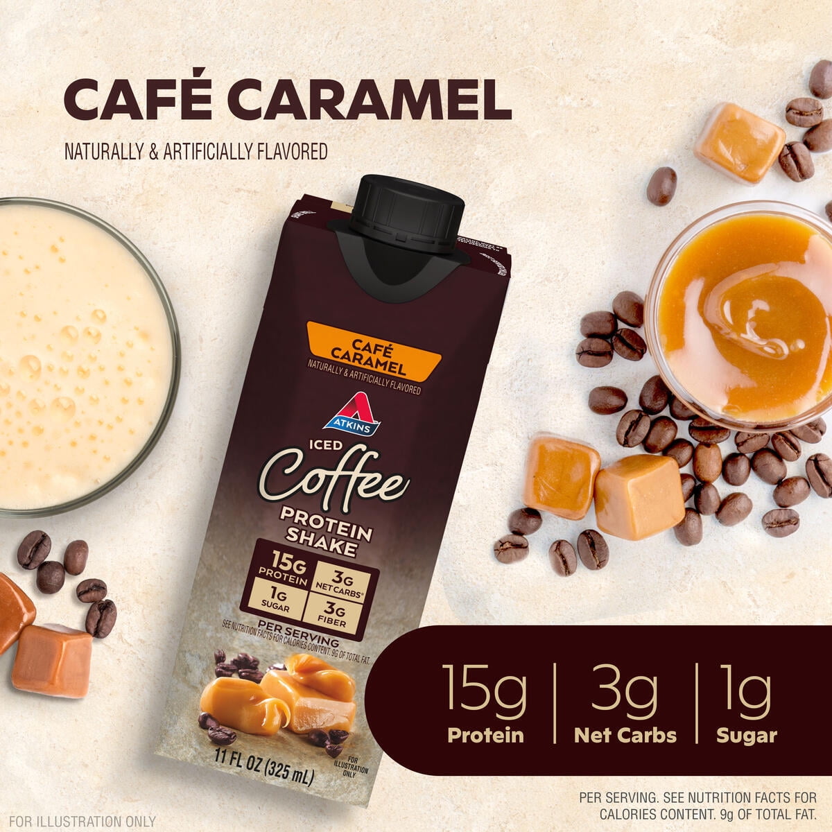 Atkins Café Caramel Iced Coffee Flavor High Protein Shake, 15g of Protein, 1g Sugar — coffee and drinks product, view 4