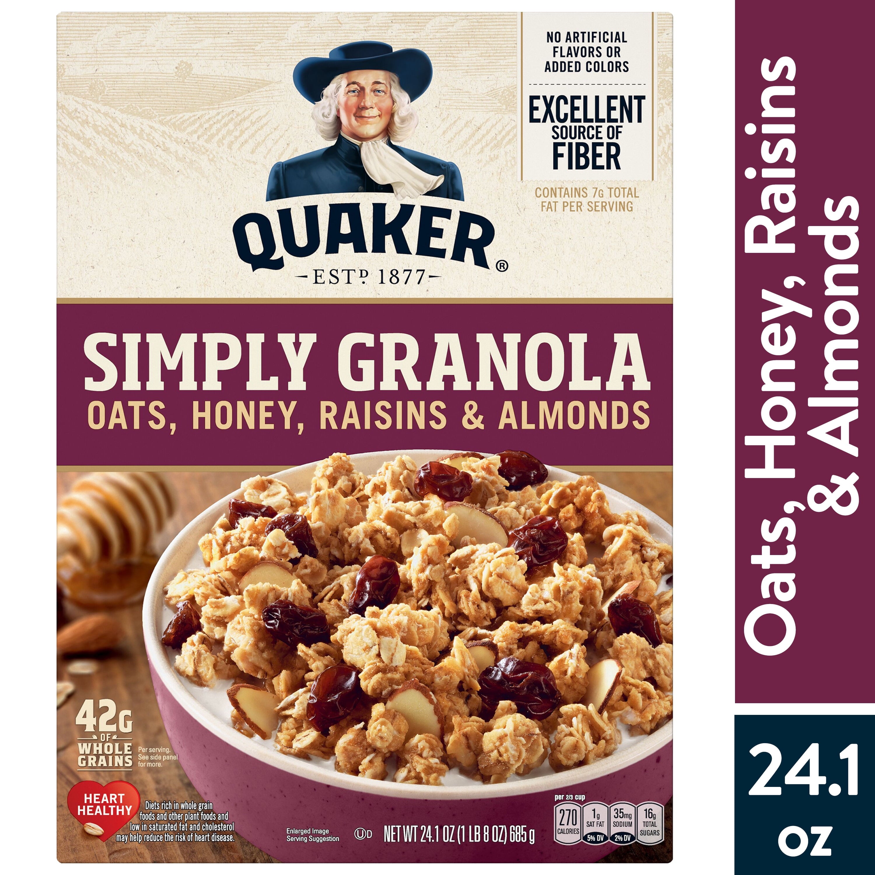 Quaker Simply Granola Breakfast Cereal, Oats Honey Raisins & Almonds, 24.1 oz Box — grocery product, view 8