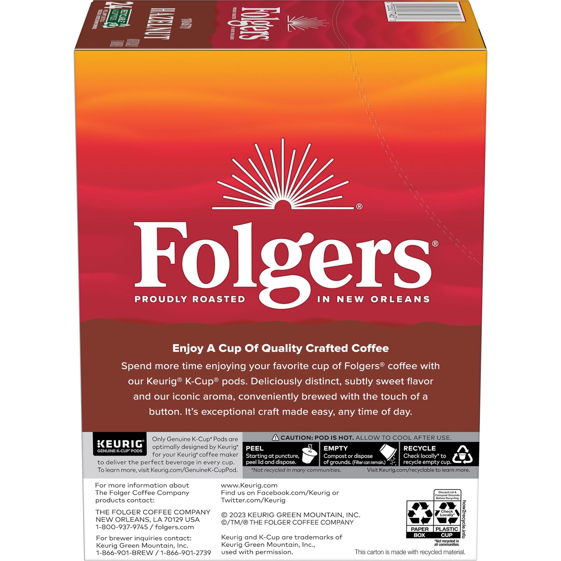 Folgers Toasty Hazelnut Artificially Flavored Coffee, Keurig K Cups, 24 Count Box — coffee and drinks product, view 3