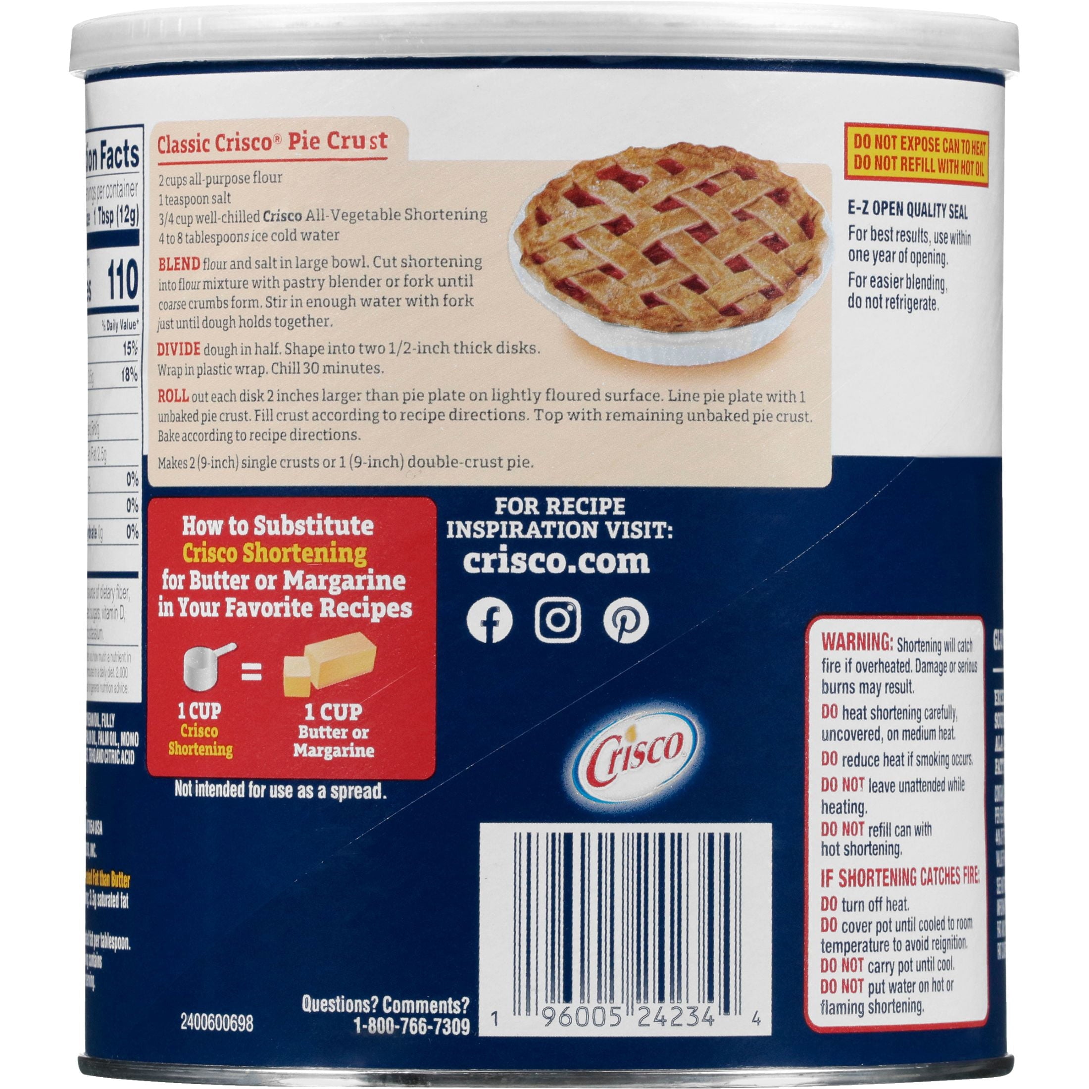 Crisco All-Vegetable Shortening, Gluten Free Shortening, 48 oz Resealable Can — grocery product, view 10
