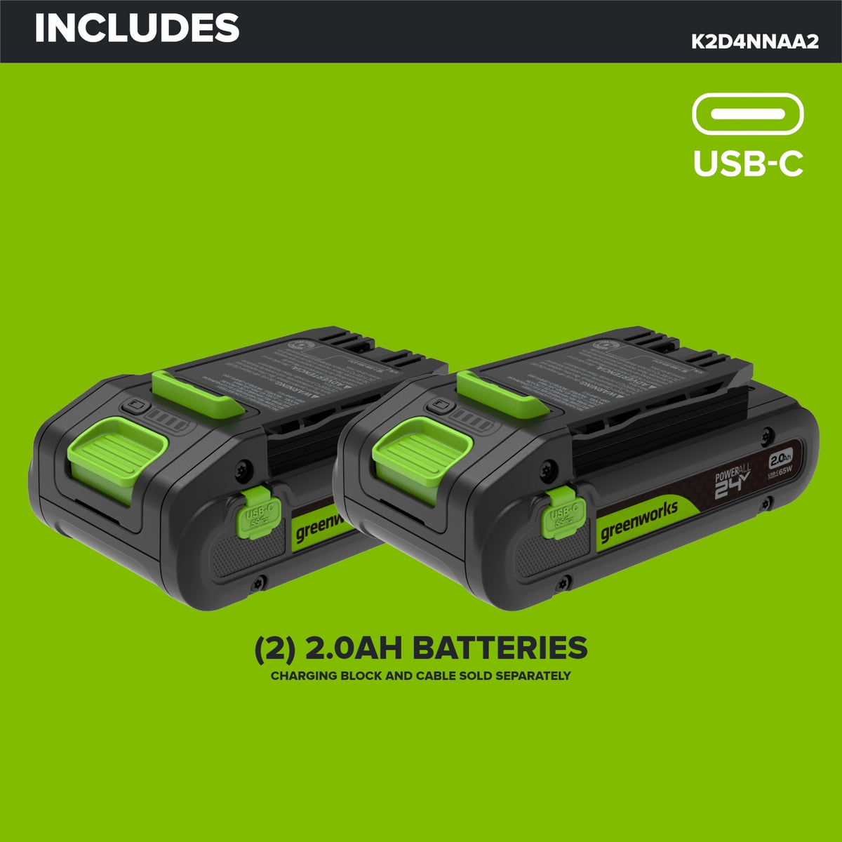 Greenworks PowerAll 24V Battery 2-Pack - image 2 of 6