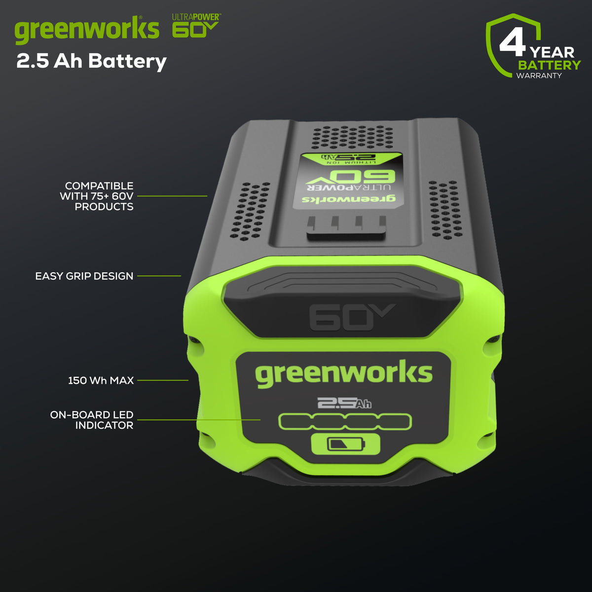 Greenworks 60 Volt 2.5Ah Battery 1807202 - image 2 of 6