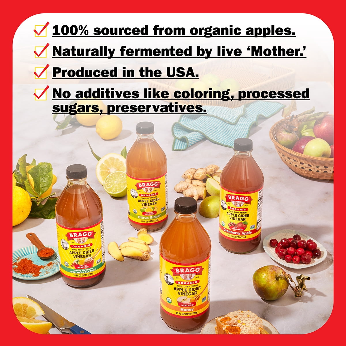 Bragg Organic Apple Cider Vinegar Honey Cayenne Wellness Cleanse, Raw and Unfiltered, 32 fl oz — grocery product, view 3