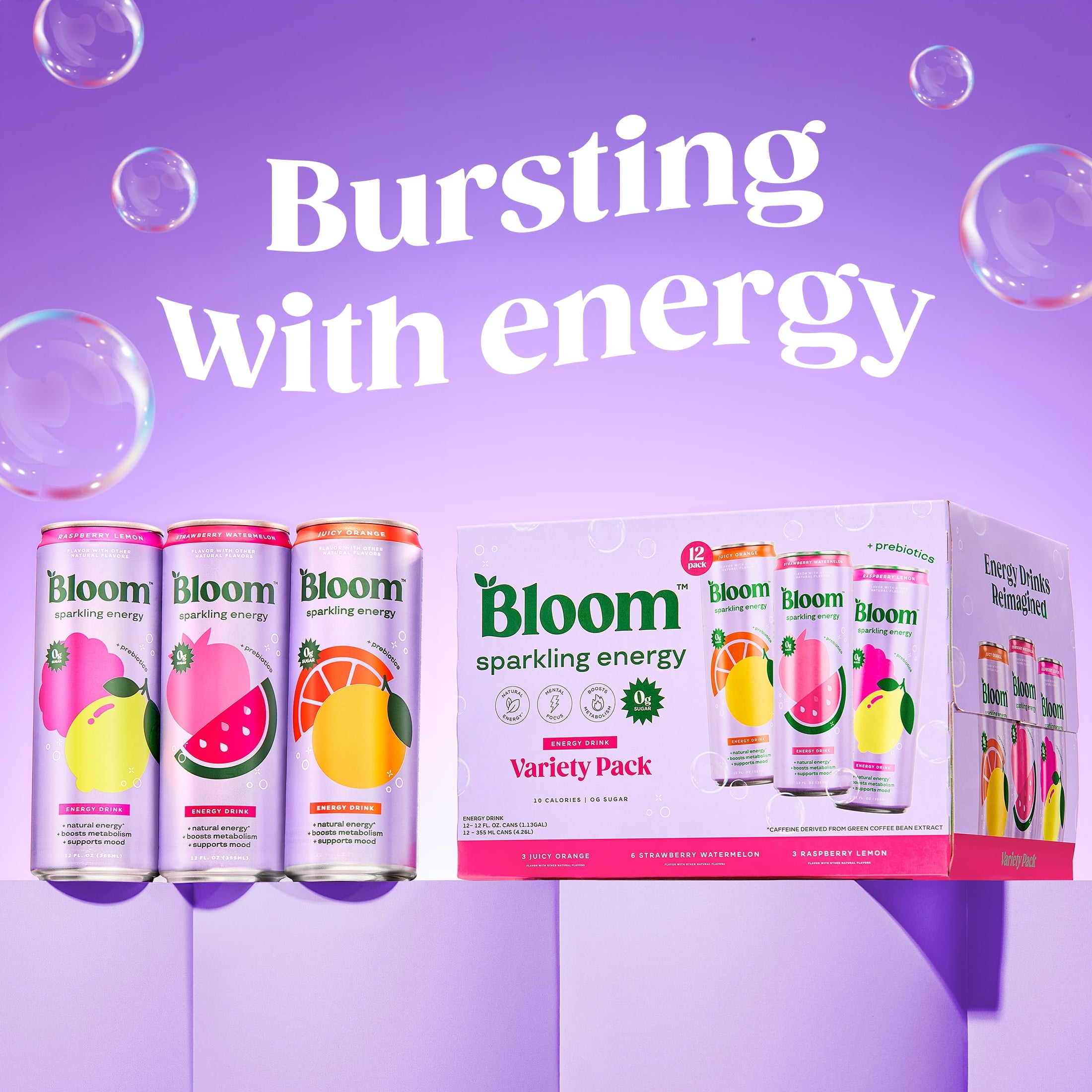 Bloom Nutrition Sparkling Energy Drink, Variety, 12 fl oz Cans, 12 Pack — coffee and drinks product, view 2