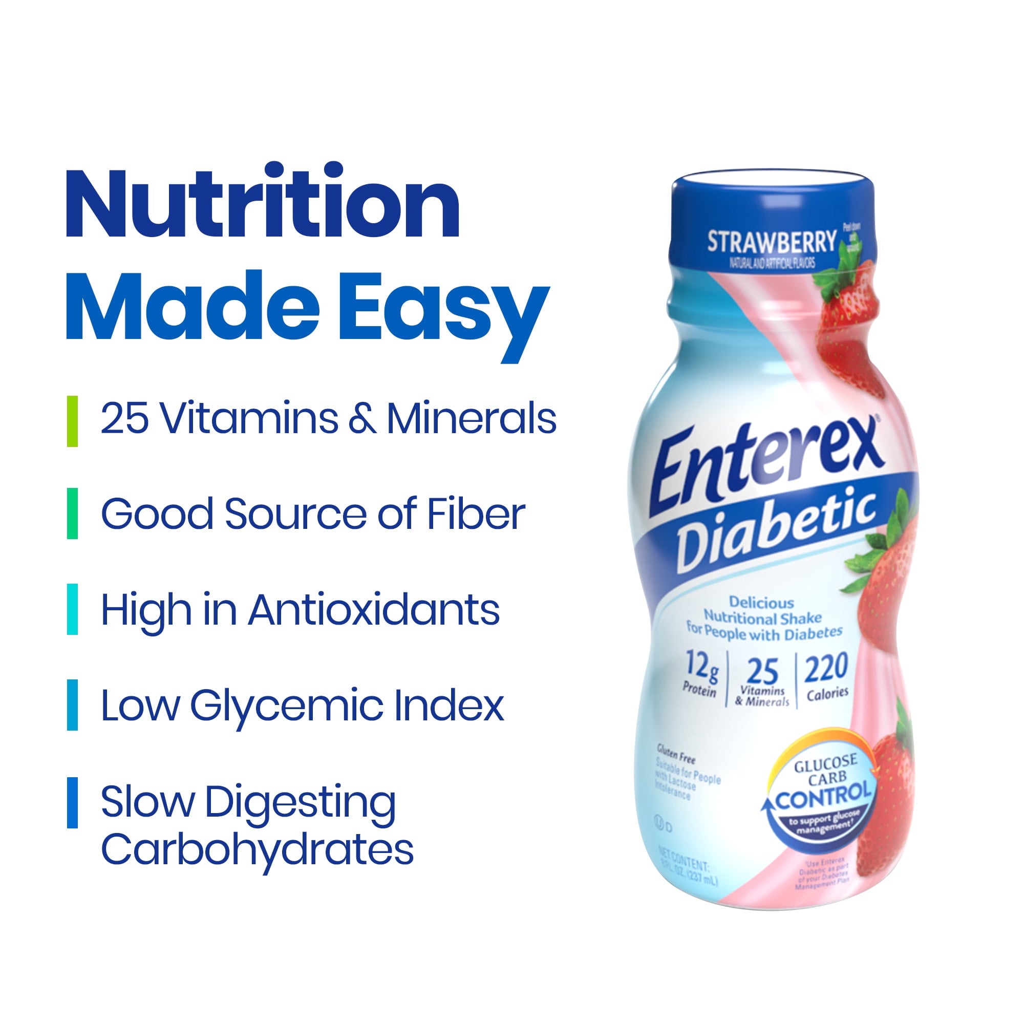 Enterex Diabetic Nutritional Meal Replacement Shake,for People with Diabetes,Strawberry,8 — sports nutrition product, view 4