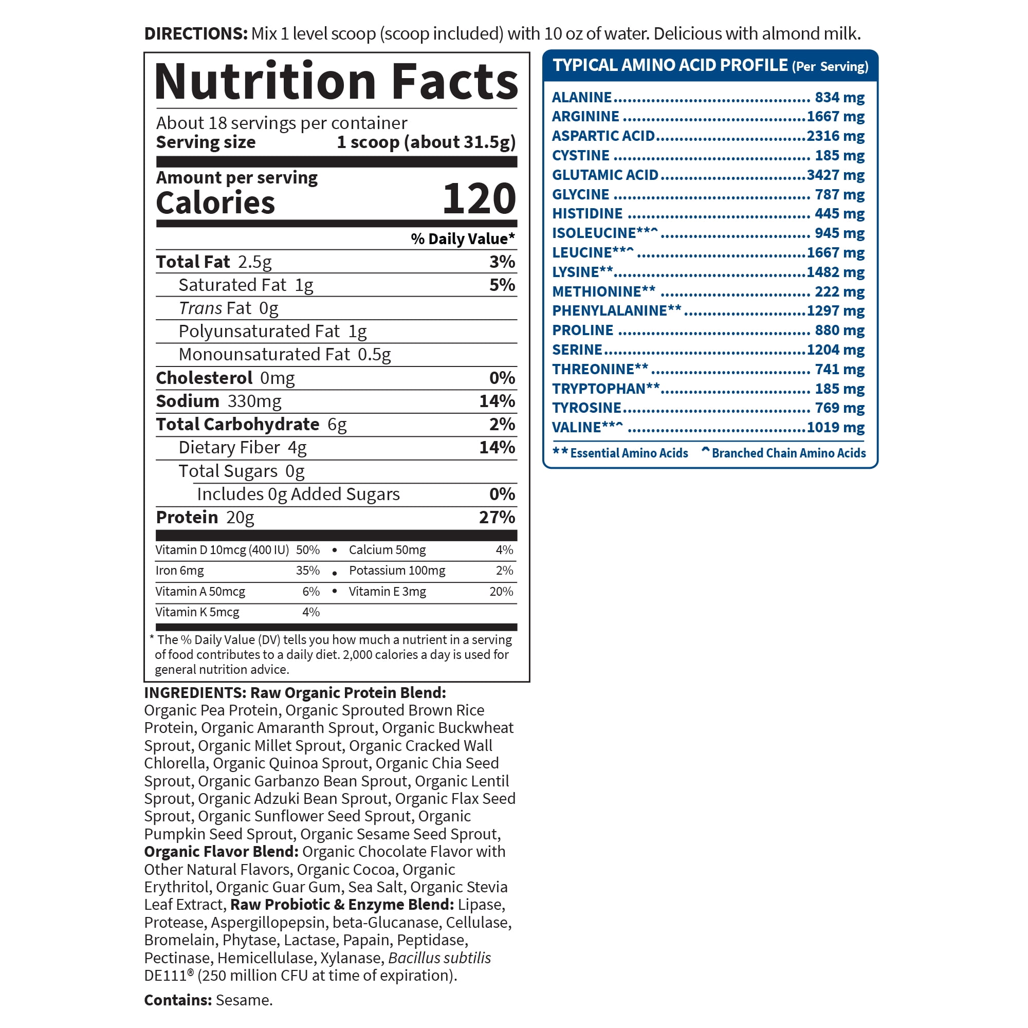 Garden of Life Organic Plant-Based Protein Powder, Chocolate, 20g Protein Shake Drink — sports nutrition product, view 3