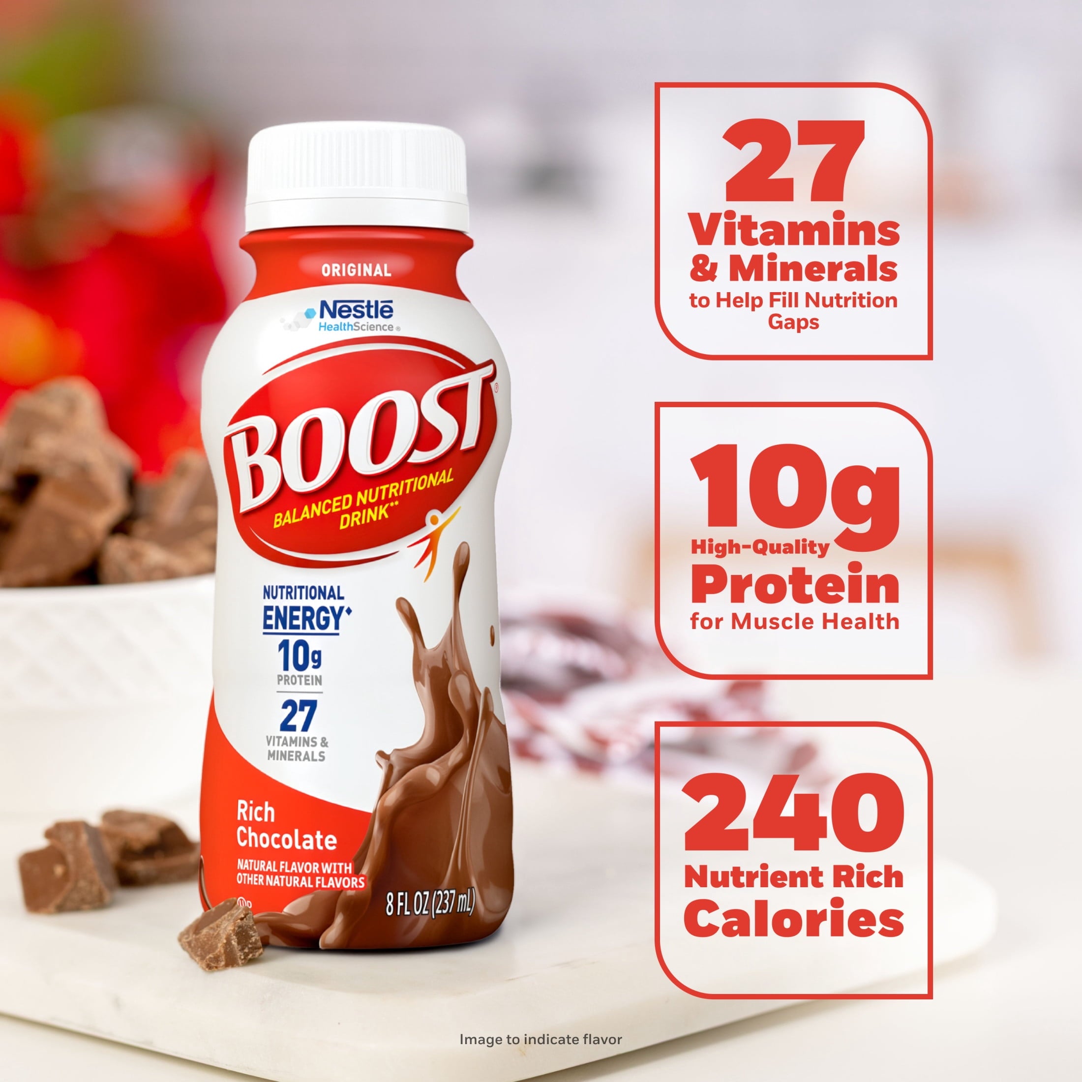 BOOST Original Balanced Nutritional Drink Protein Shakes, Rich Chocolate, 8 fl oz, 24 Pack — sports nutrition product, view 4