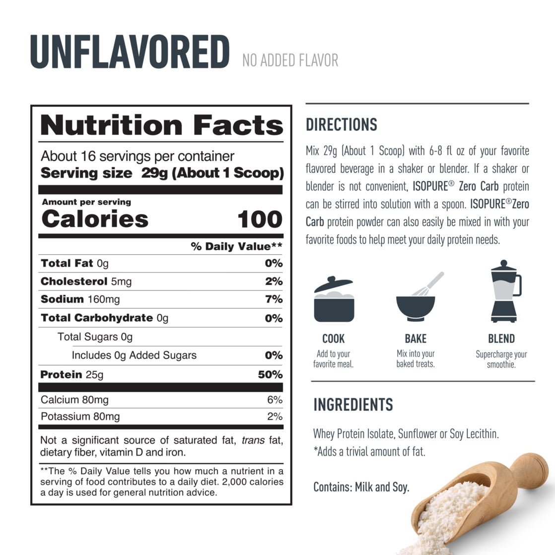 Isopure Zero Carb 100% Whey Protein Isolate Unflavored Protein Powder, 25g, 16 Servings — sports nutrition product, view 2