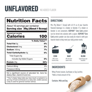 Isopure Zero Carb 100% Whey Protein Isolate Unflavored Protein Powder, 25g, 16 Servings — sports nutrition product, view 2