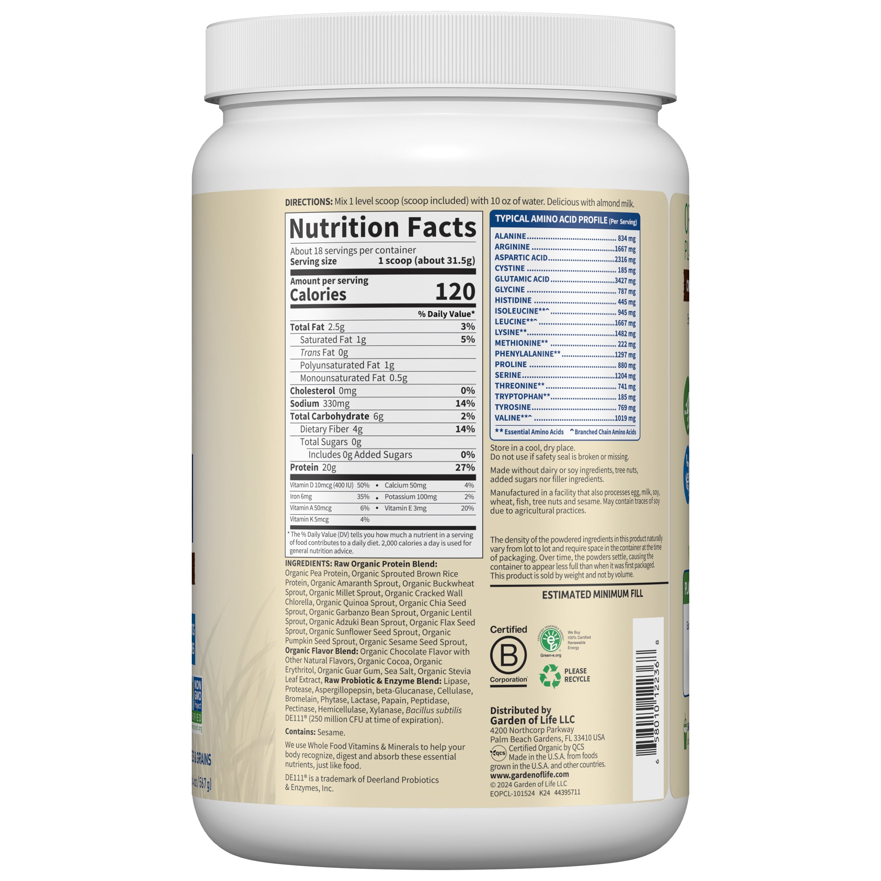 Garden of Life Organic Plant-Based Protein Powder, Chocolate, 20g Protein Shake Drink — sports nutrition product, view 9