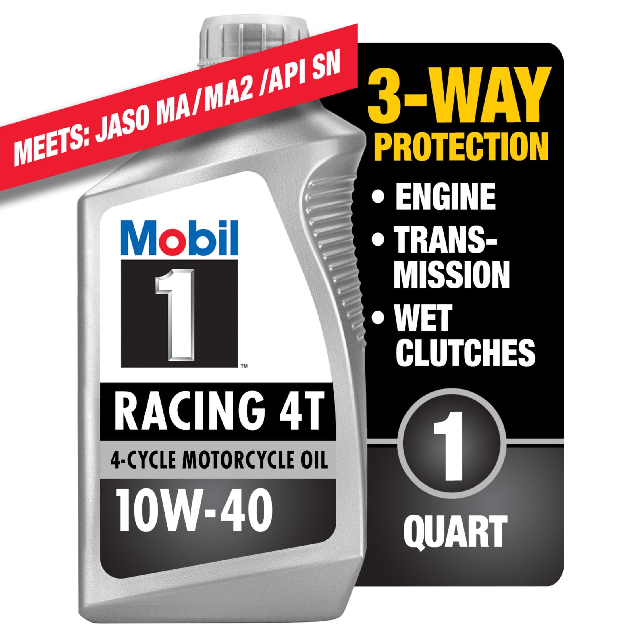 (3 pack) Mobil 1 Racing 4T Full Synthetic Motorcycle Oil 10W-40, 1 Quart — automotive product, view 3
