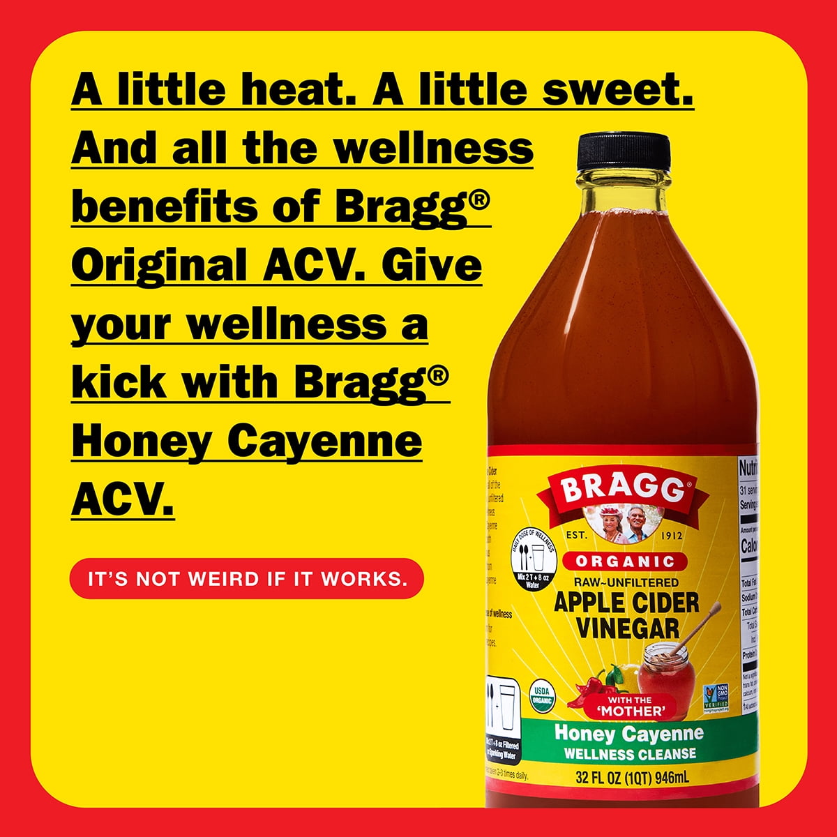 Bragg Organic Apple Cider Vinegar Honey Cayenne Wellness Cleanse, Raw and Unfiltered, 32 fl oz — grocery product, view 2