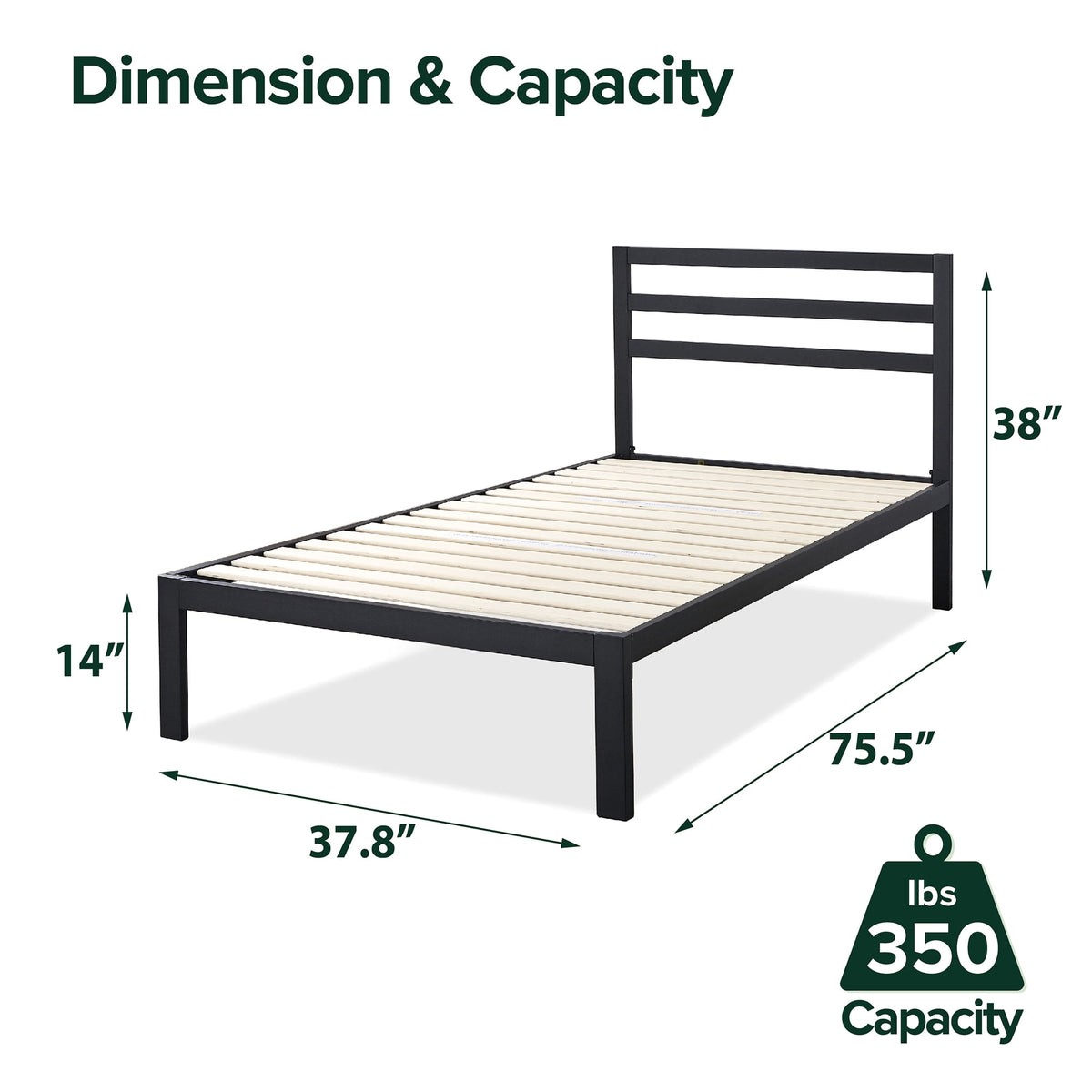 Zinus Mia 38" Metal Platform Bed Frame with Headboard - image 2 of 6