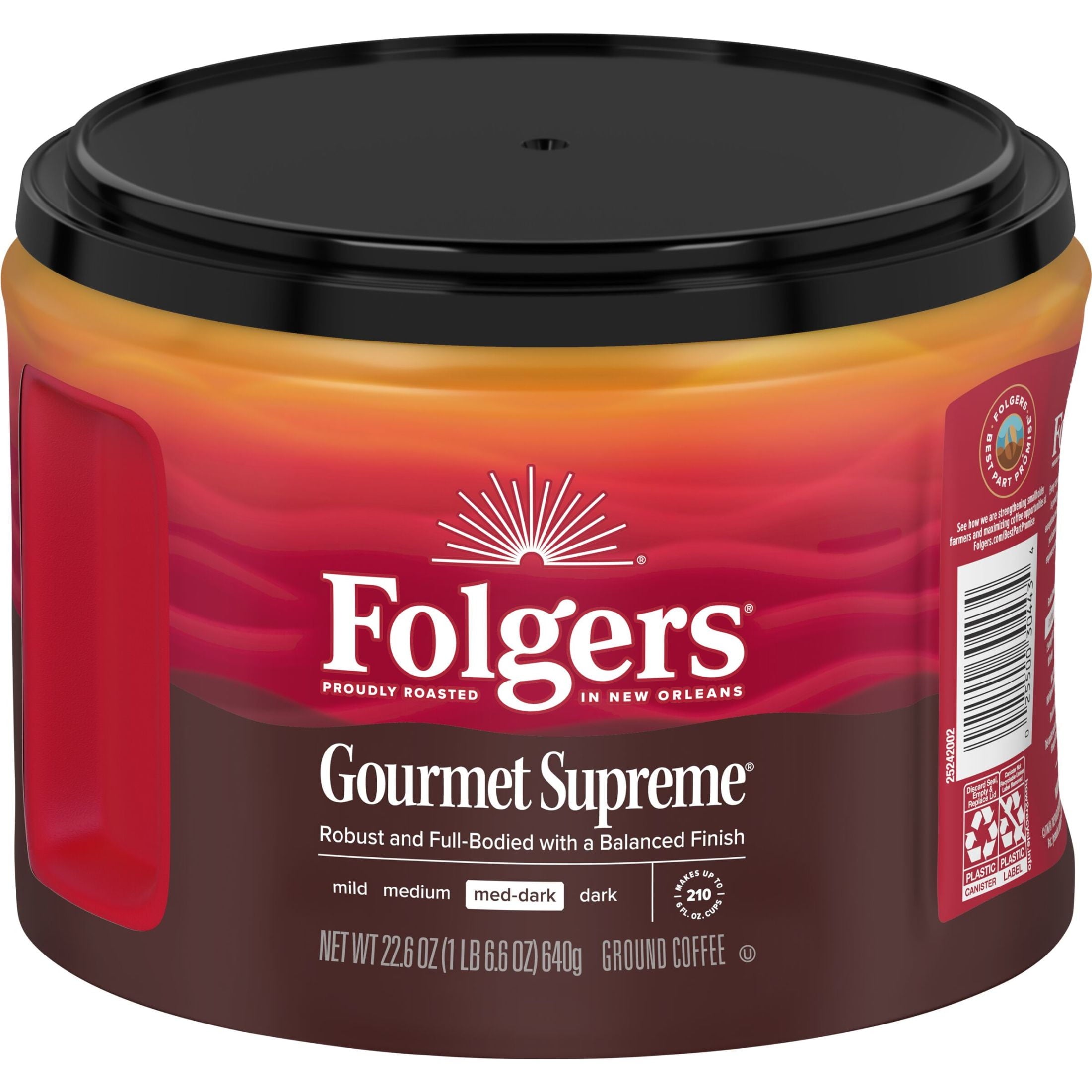Folgers Gourmet Supreme Ground Coffee, Medium Dark Roast, 22.6 oz Canister — coffee and drinks product, view 5